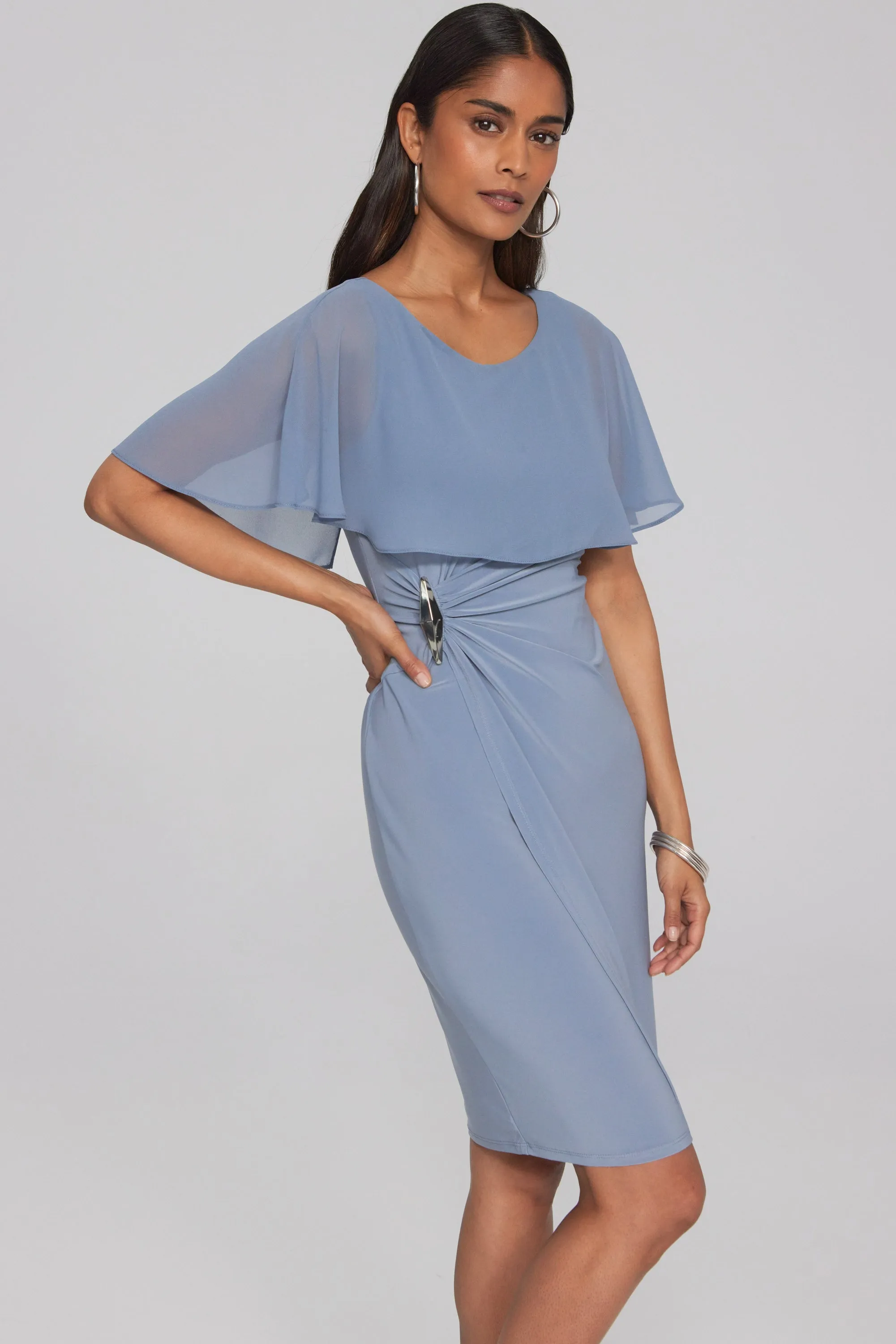 Joseph Ribkoff Sheath Dress With Chiffon Cape 241708 - Serenity Blue