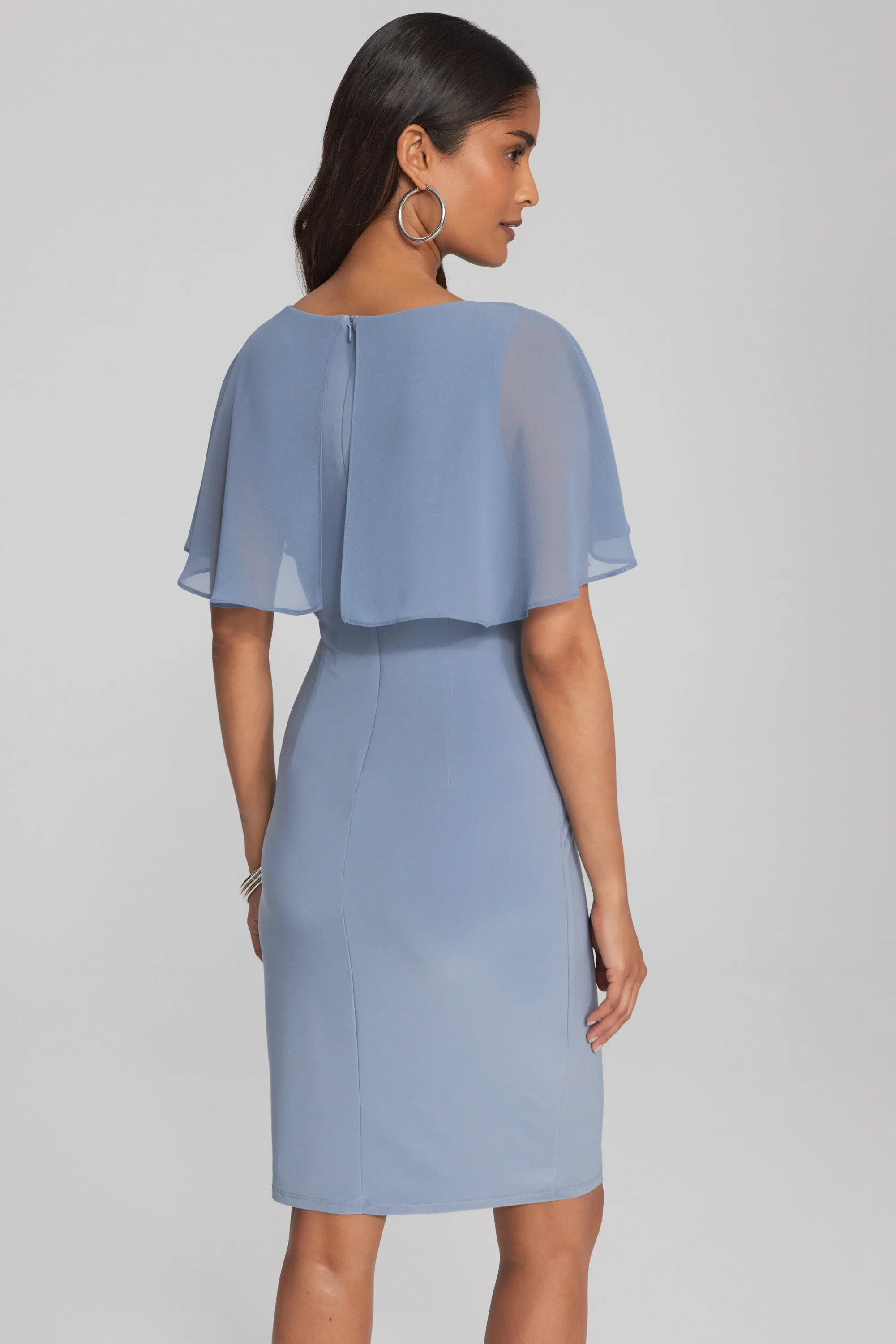 Joseph Ribkoff Sheath Dress With Chiffon Cape 241708 - Serenity Blue