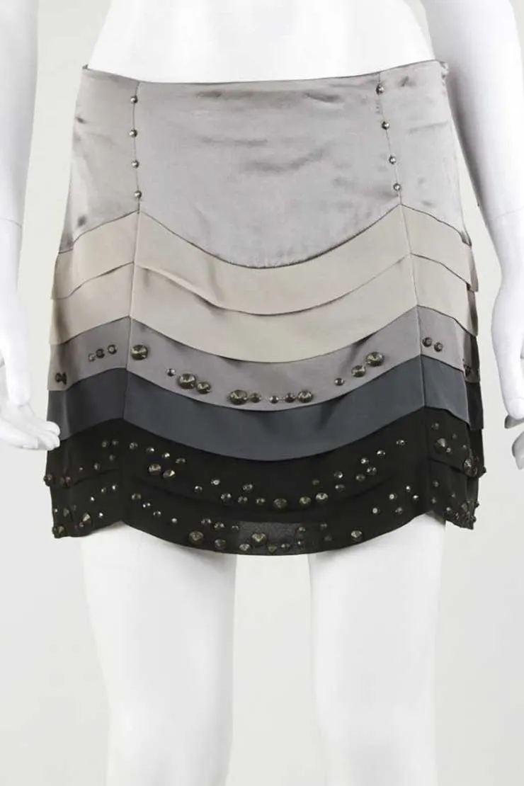 Karen Millen Multi Layered Multi Colored Mini Skirt With Embellished Gunmetal Design Size 4