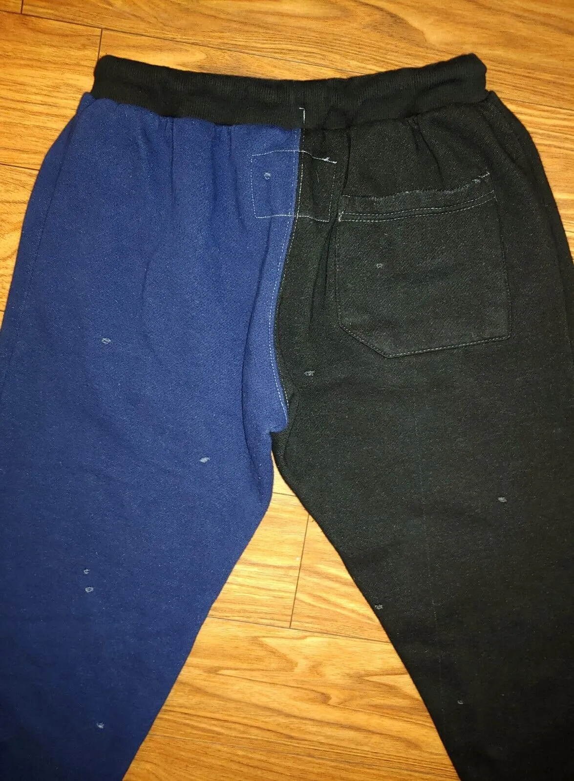 La Detresse Women's Two Tone Distressed Sweatpants Blue & Black Joggers Size XS