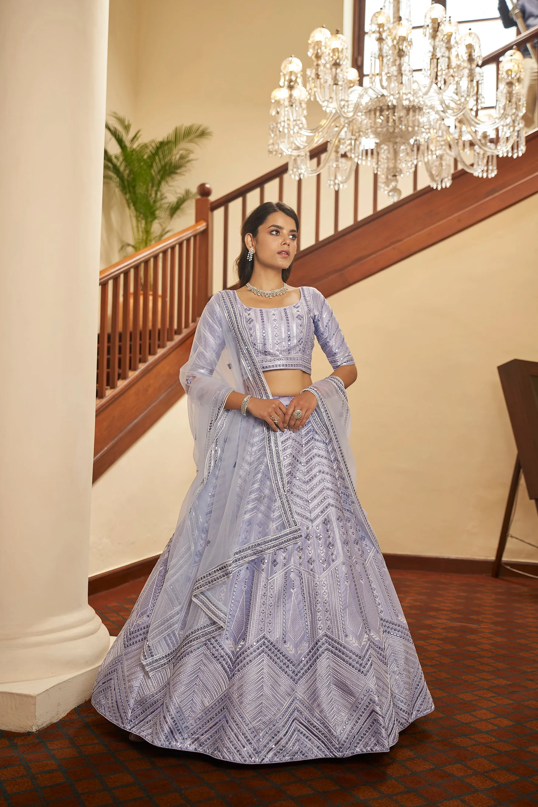 Lavender Lehenga With Heavy Silk Fabric And Thread With Sequince Embroidered Work Lehenga Choli For Wedding And Party Wear