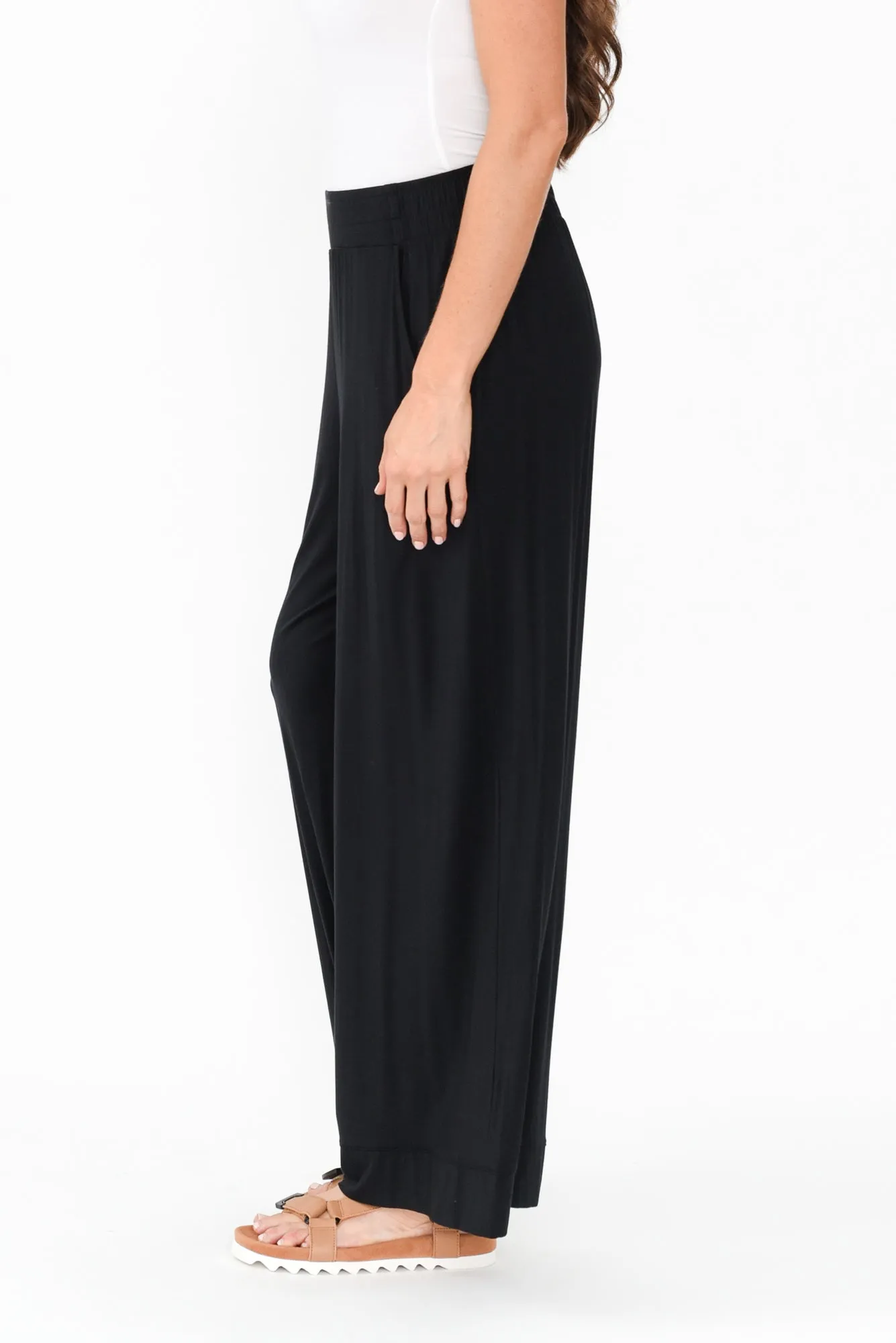 Lola Black Micro Modal Wide Leg Pants