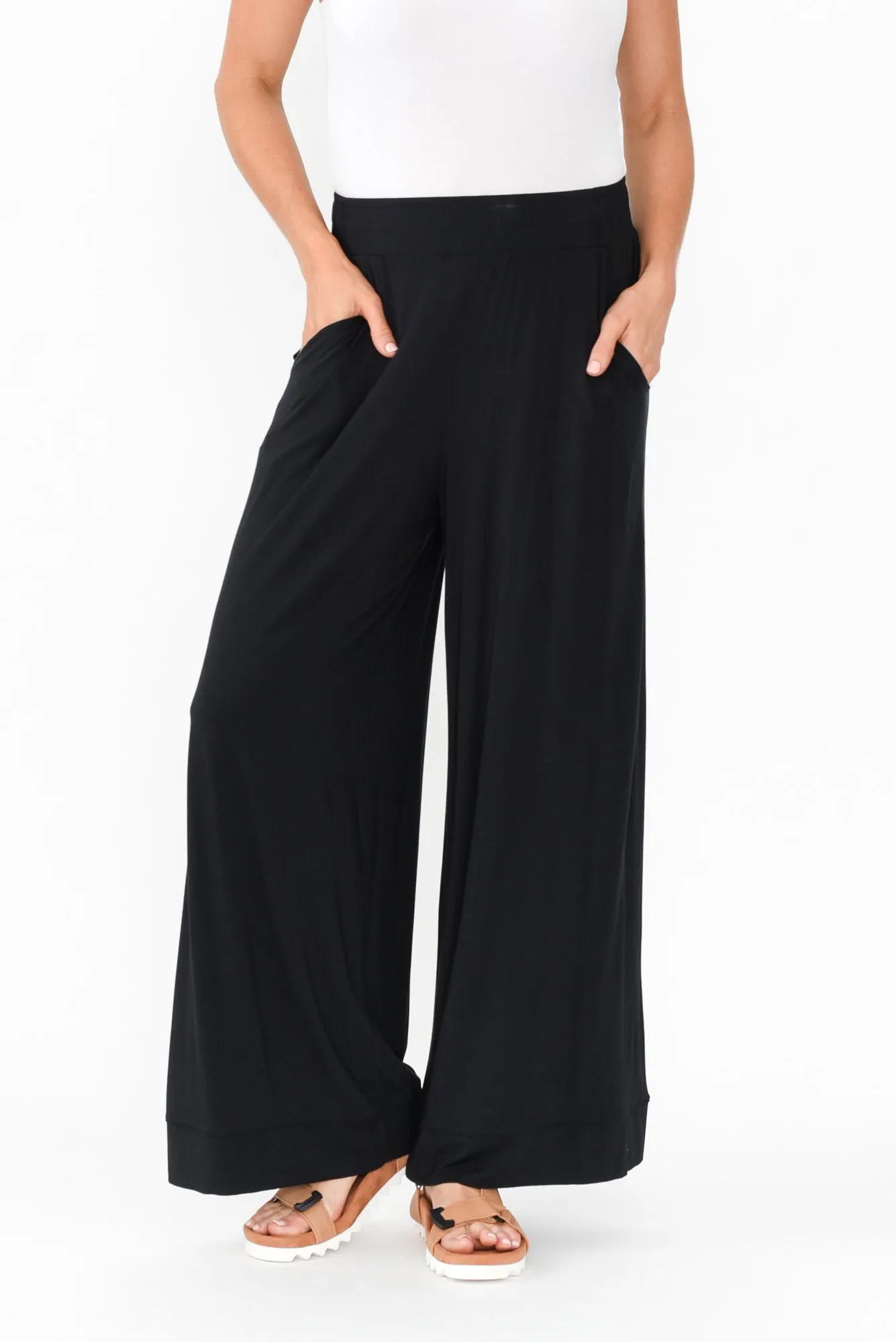 Lola Black Micro Modal Wide Leg Pants