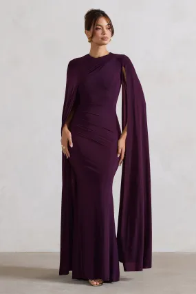 Magdelena | Plum Asymmetric Cape Maxi Dress