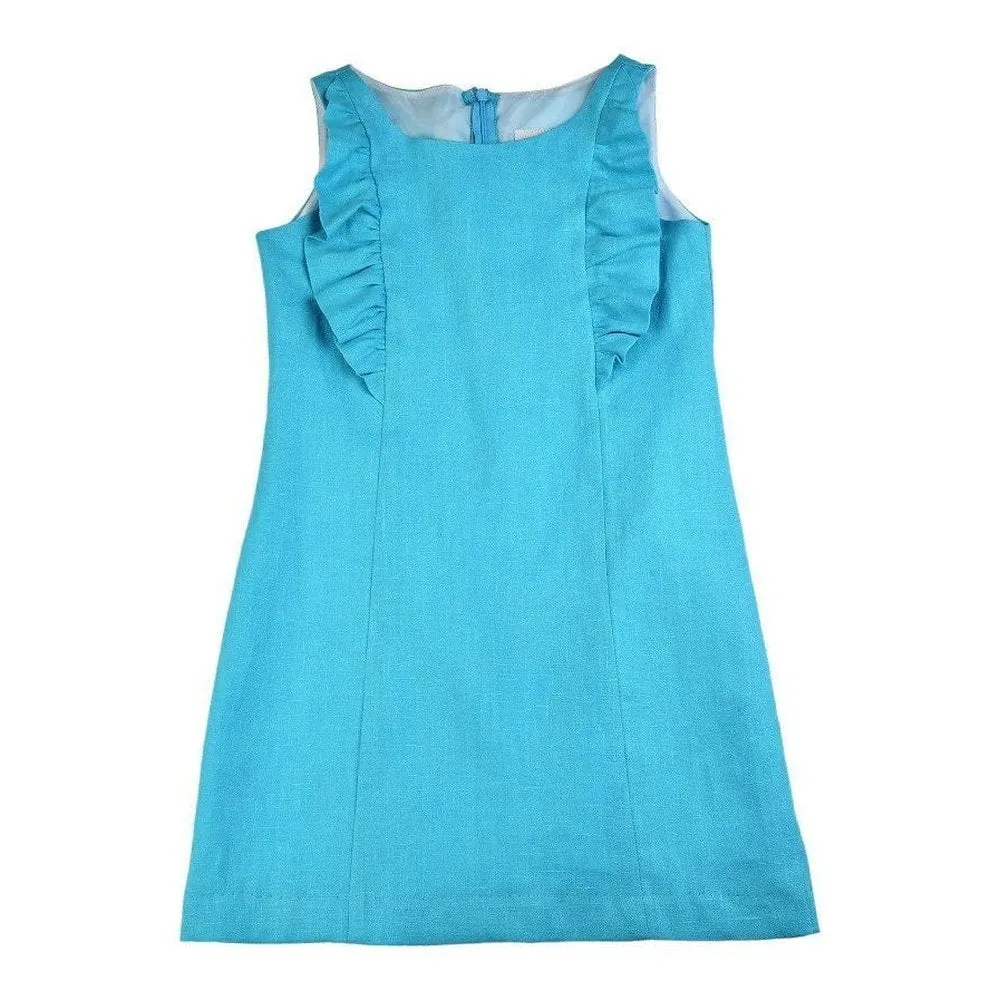 Maggie Breen Turquoise Linen Ruffle Dress