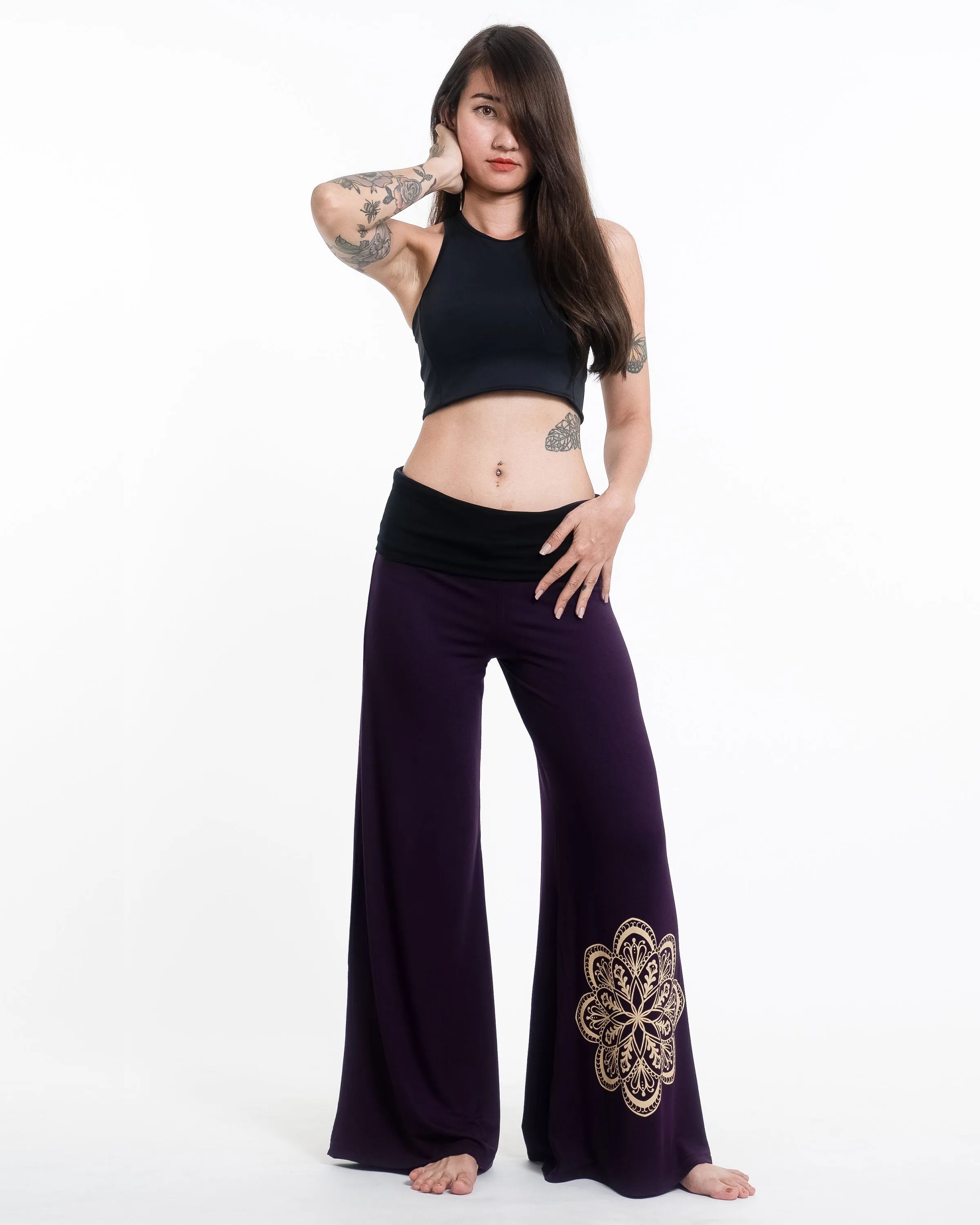 Mandala Spandex Wide Leg Palazzo Pants in Purple