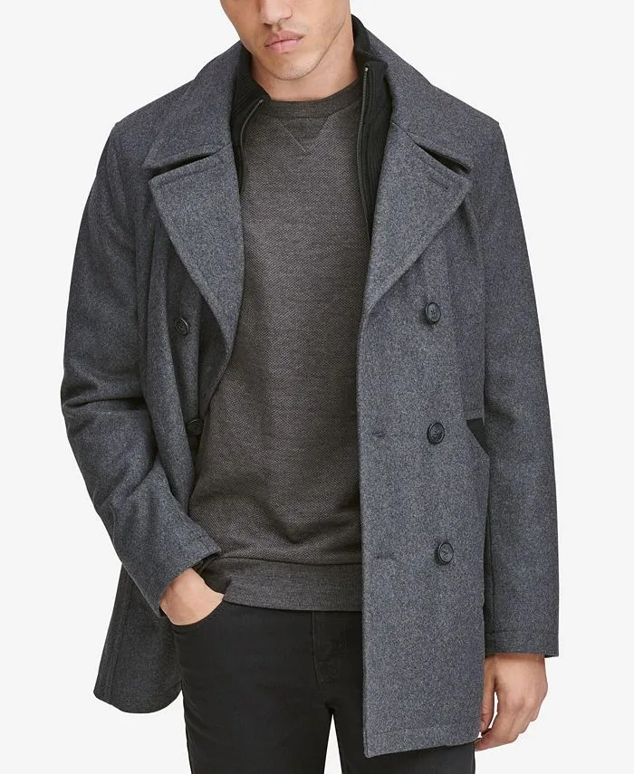 Marc New York Men's Peacoat with Insert Bib, Gray