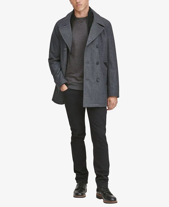 Marc New York Men's Peacoat with Insert Bib, Gray