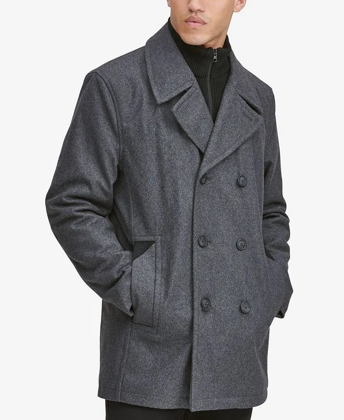 Marc New York Men's Peacoat with Insert Bib, Gray