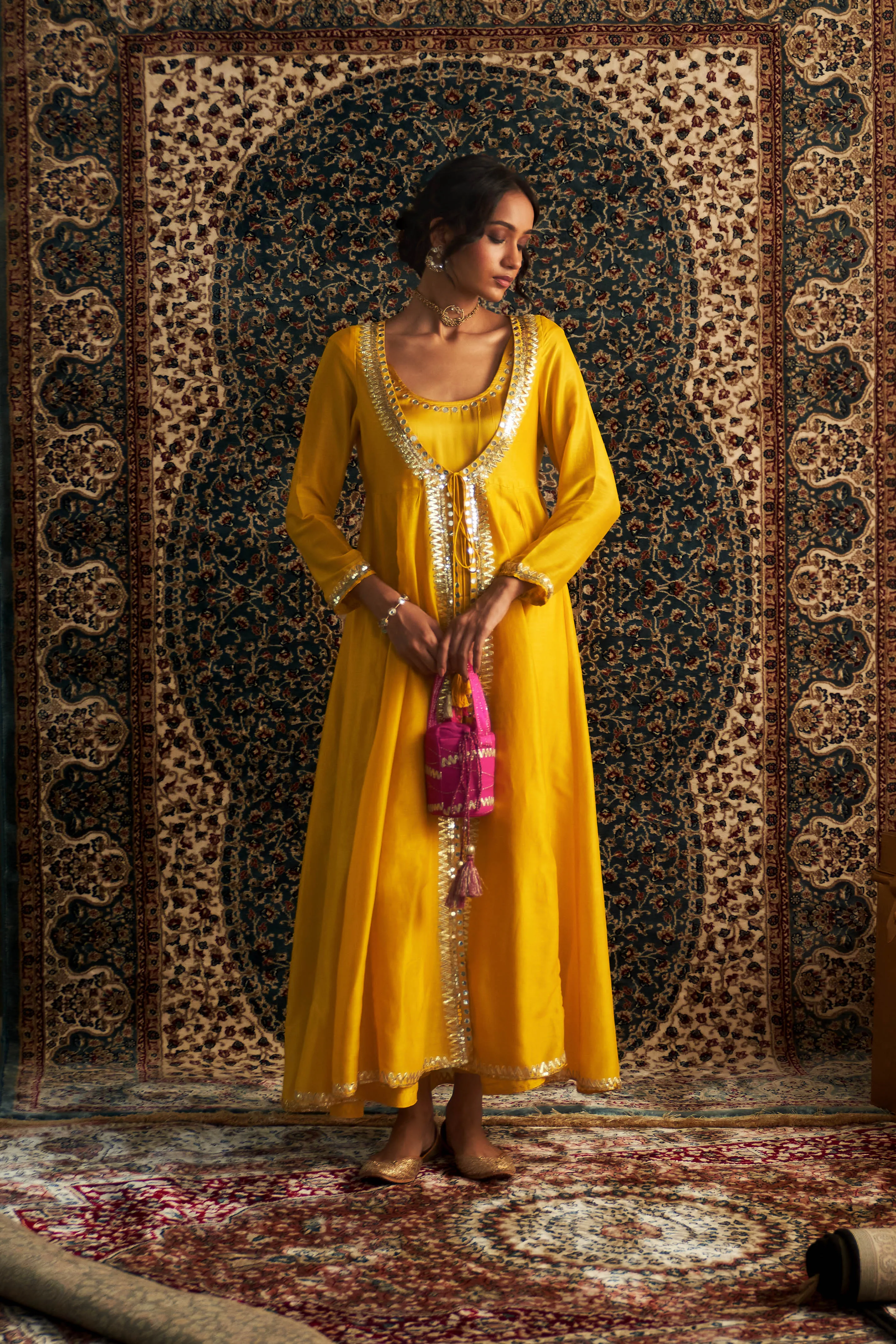 Marigold Embroidered Choga Set