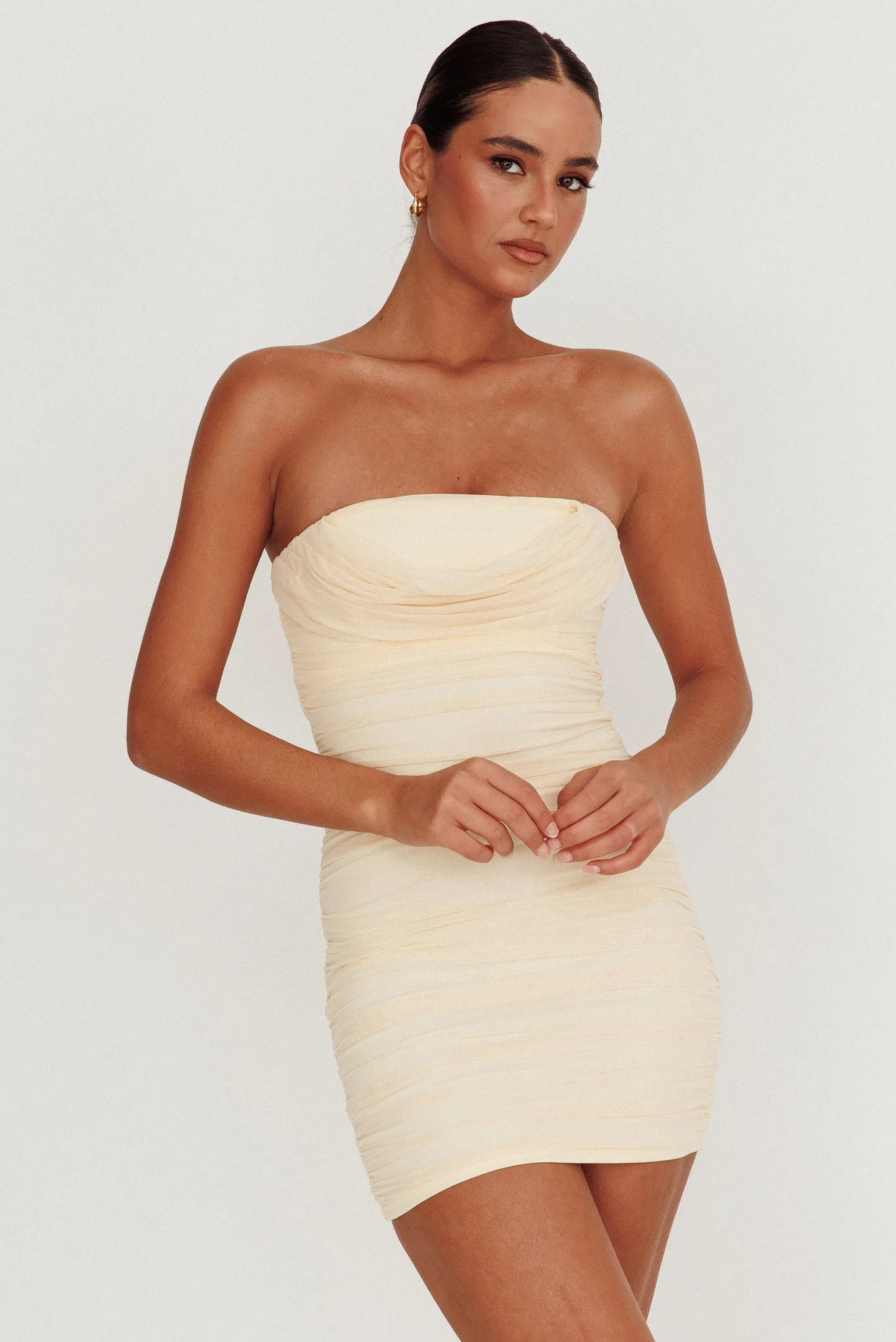 Mars Draped Strapless Mini Dress Cream