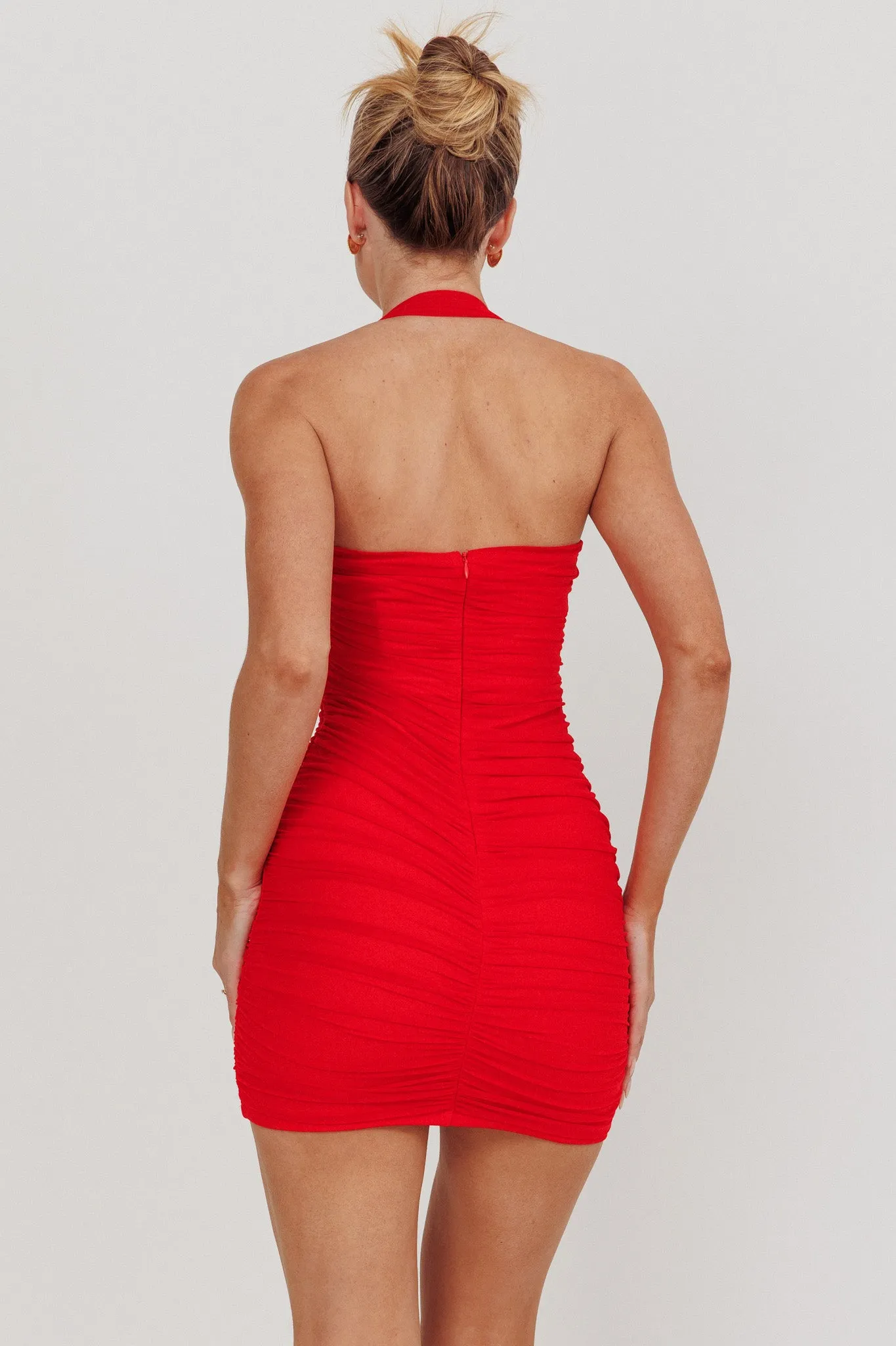 Mars Draped Strapless Mini Dress Red