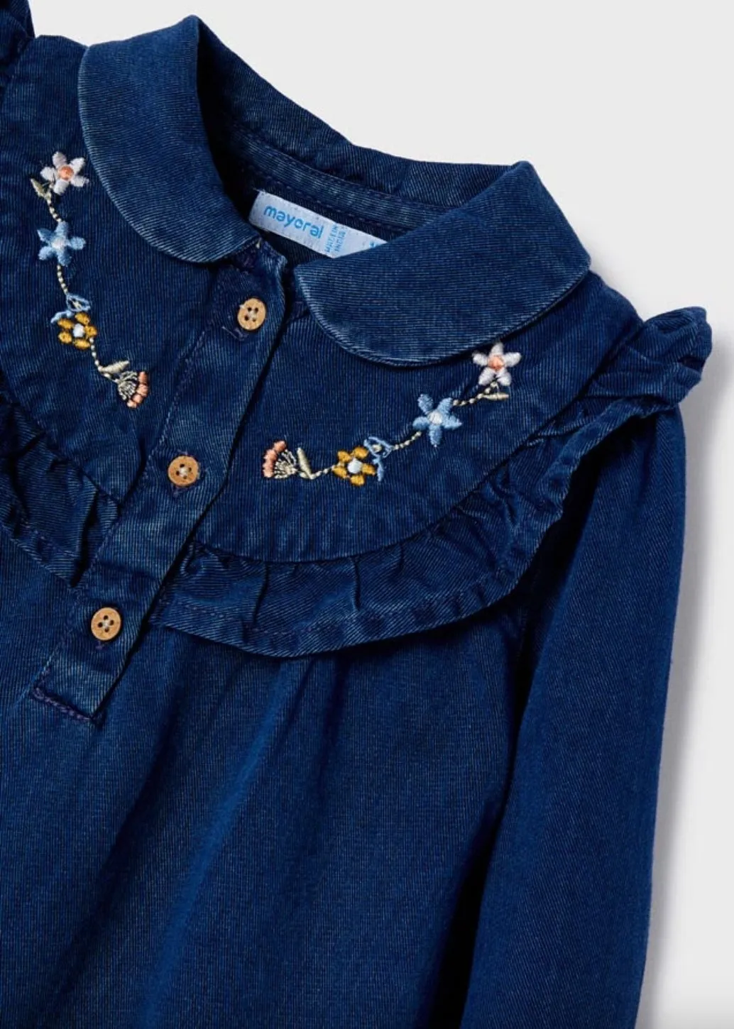 Mayoral Baby & Toddler Girls L/S Embroidered Ruffle Denim Dress