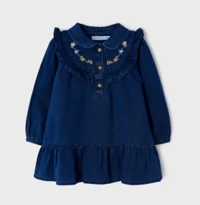 Mayoral Baby & Toddler Girls L/S Embroidered Ruffle Denim Dress