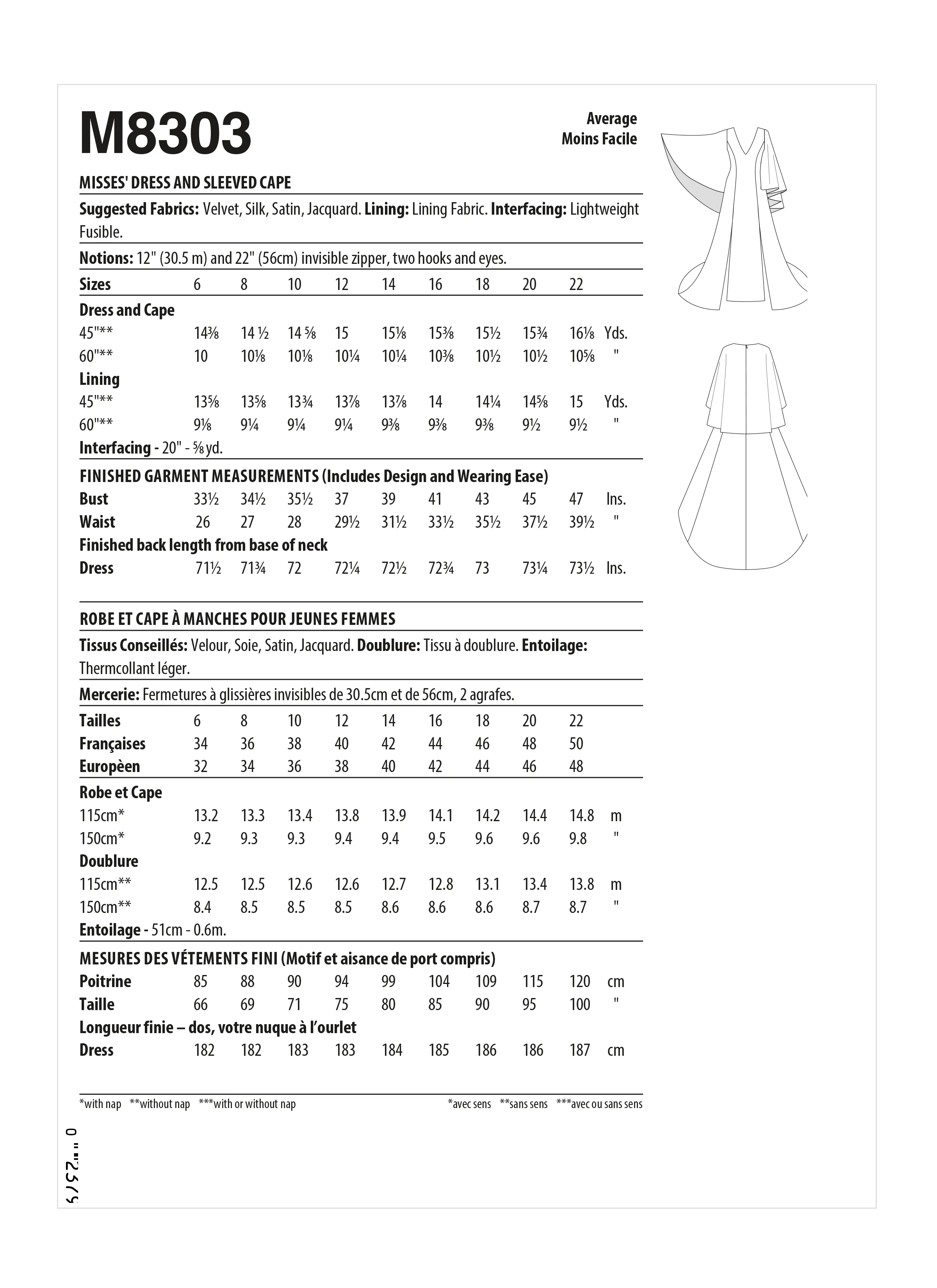 McCall's Pattern M8303 Dress & Sleeved Cape