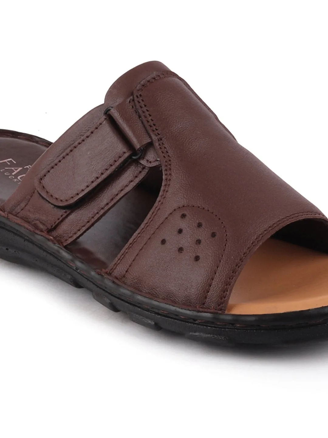 Men Brown Formal Leather Slip-On Dress Slip-On Slippers