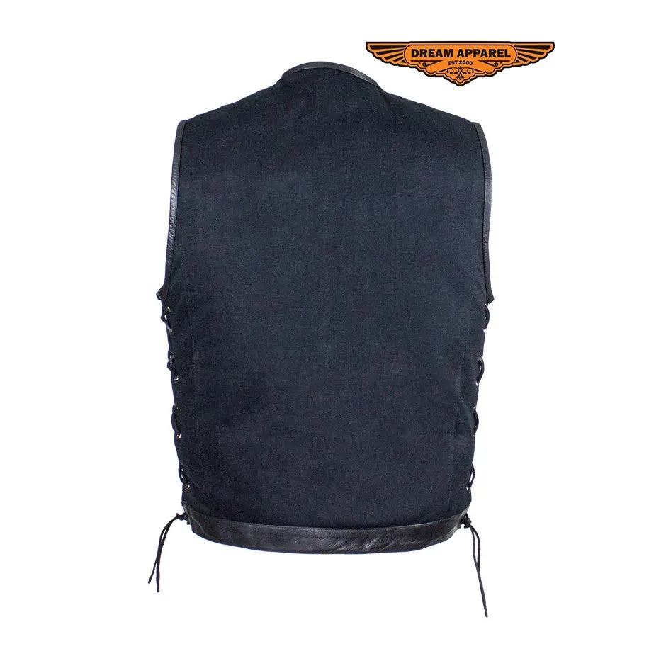 Men's Denim Gun Pocket Club Vest with Side Laces