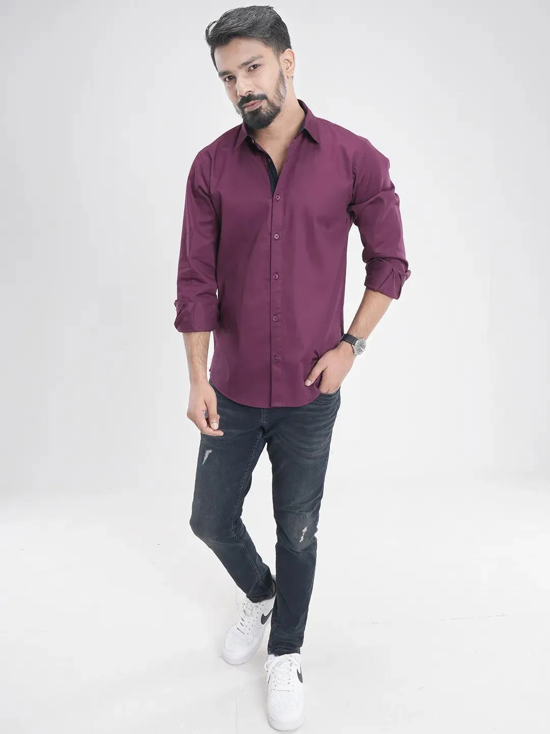 Men's Full Sleeve Casual Shirt in Solid Burgundy