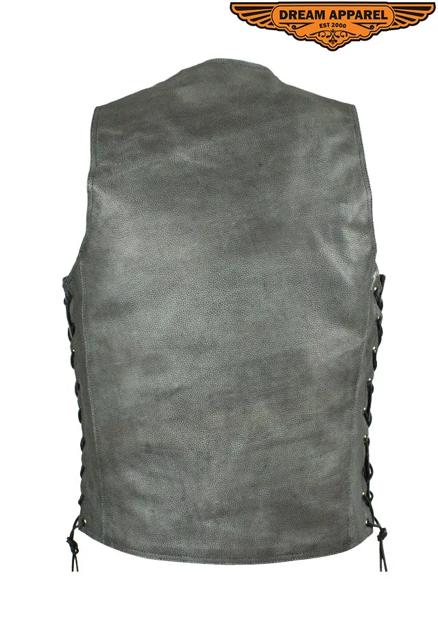 Men's Gray Club Vest with Concealed Carry Pockets & Side Laces