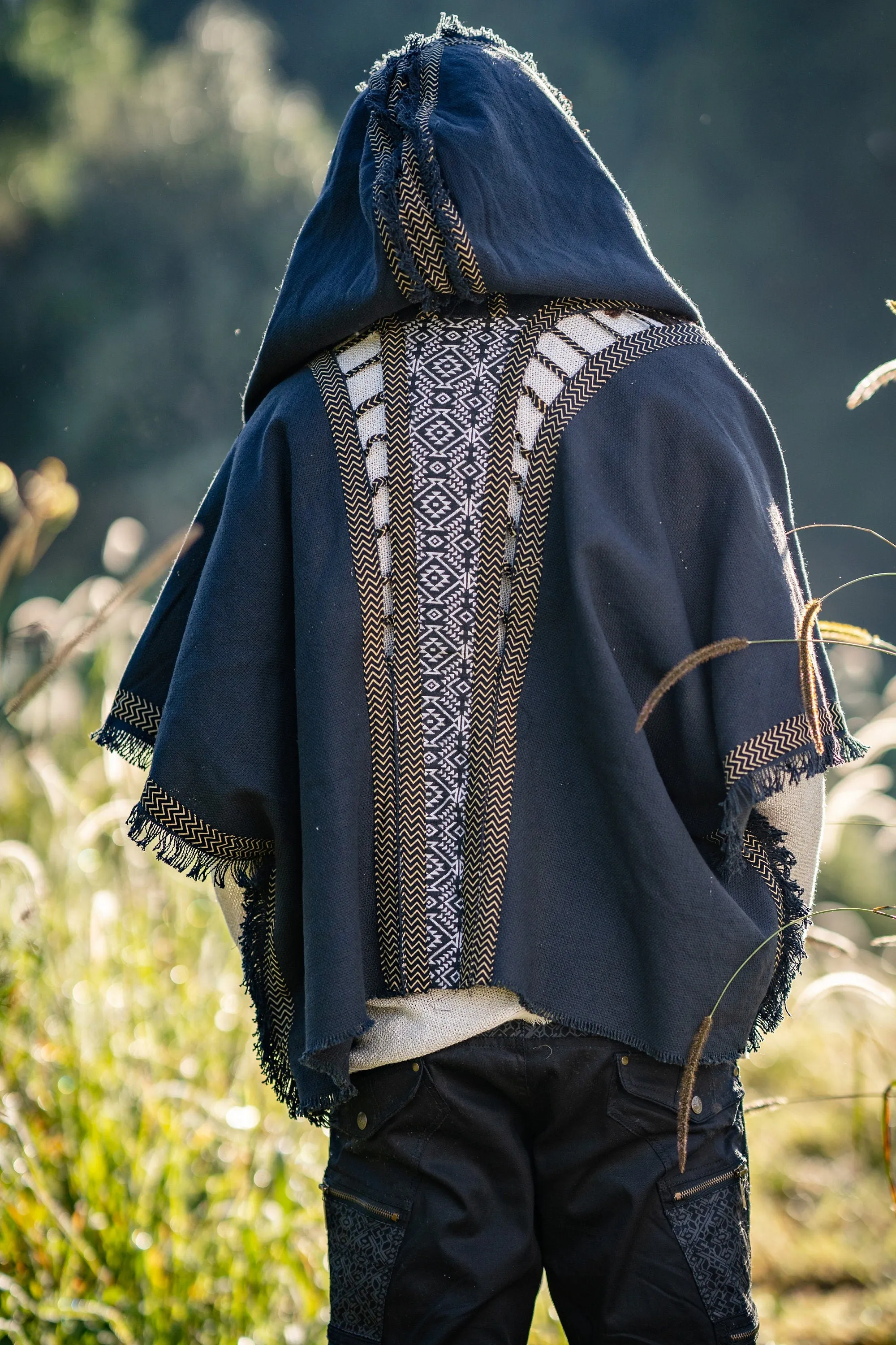 Mens Hooded Kimono Vest Beige Alchemist Wizard Sorcerer Tribal Ritual Ceremony Gypsy Festival Magic Magia Alchemy Primitive Rave Boho AJJAYA