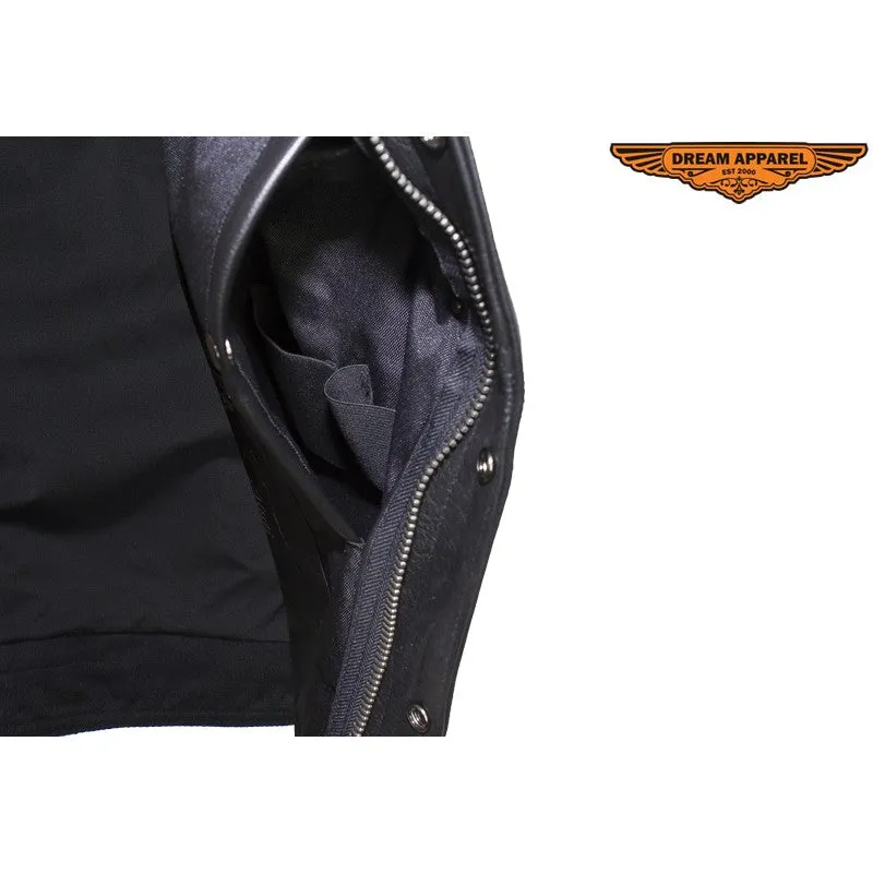 Men's Leather Motorcycle Vest Without Collar