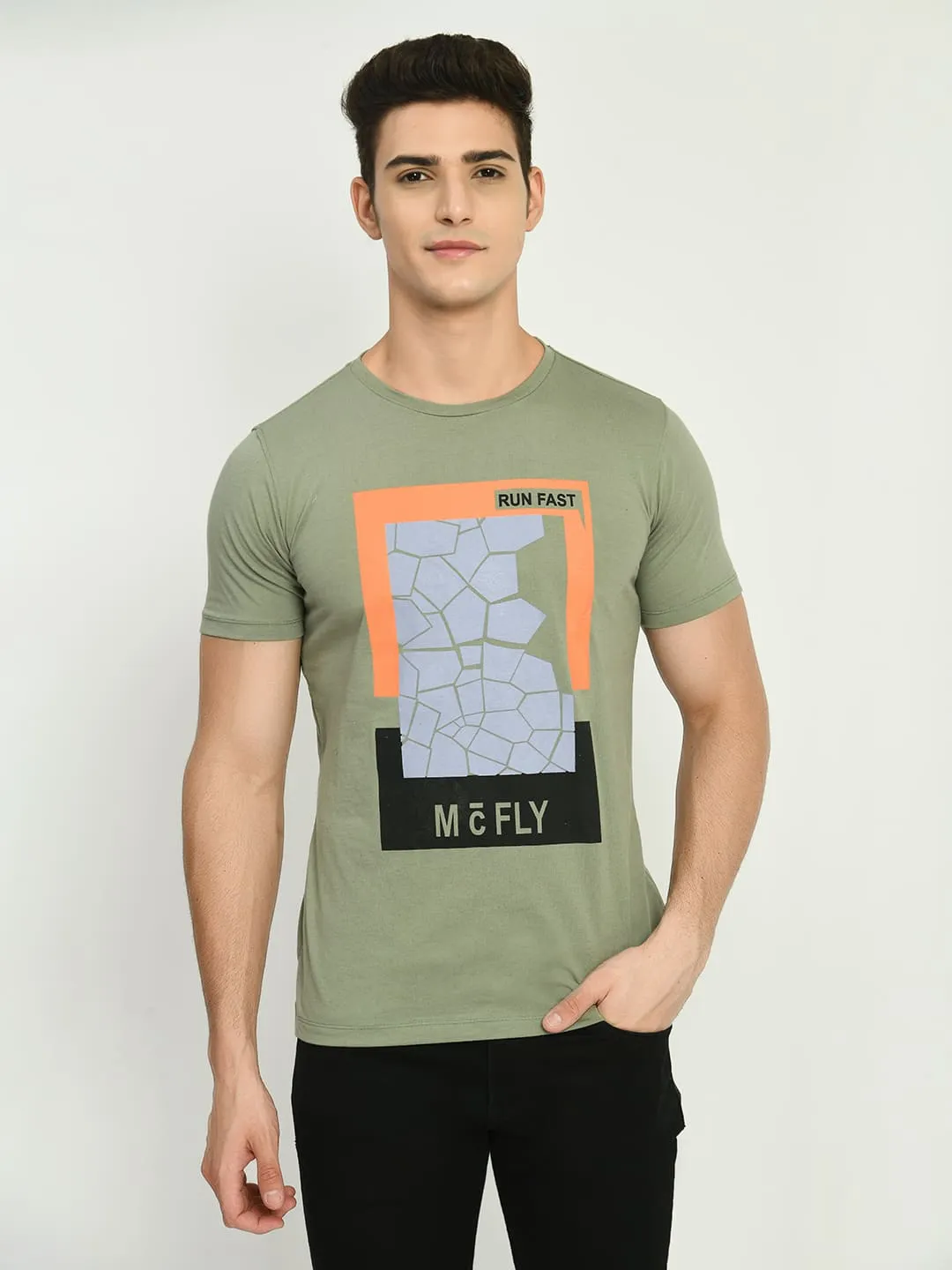 Men’s Printed Round Neck T-Shirt - M. Green