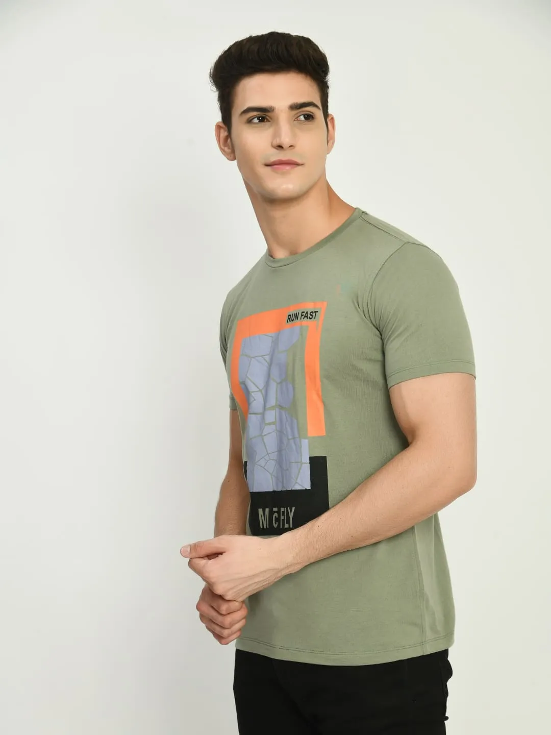 Men’s Printed Round Neck T-Shirt - M. Green