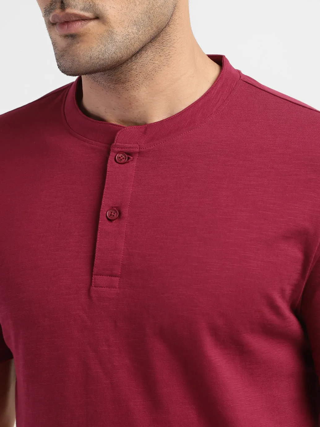 Men's Self Design Henley T-shirt Red