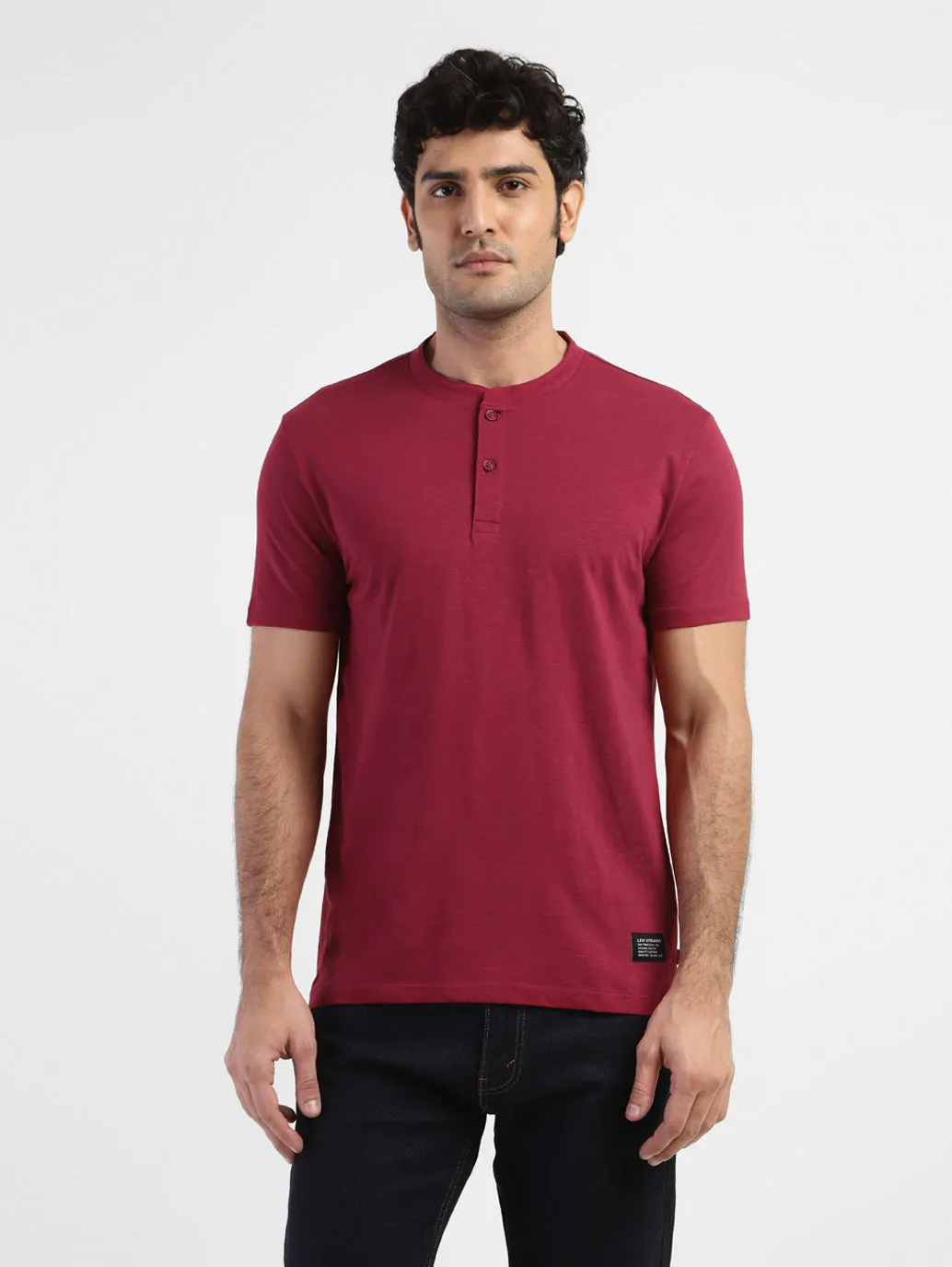 Men's Self Design Henley T-shirt Red