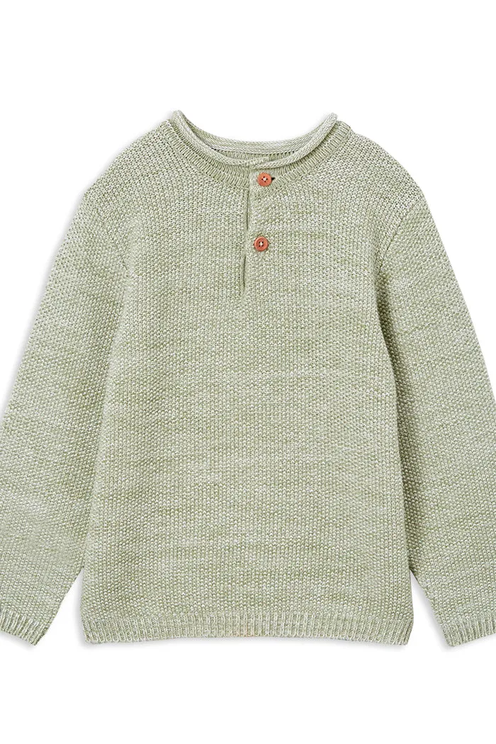 MILKY OLIVE KNIT HENLEY