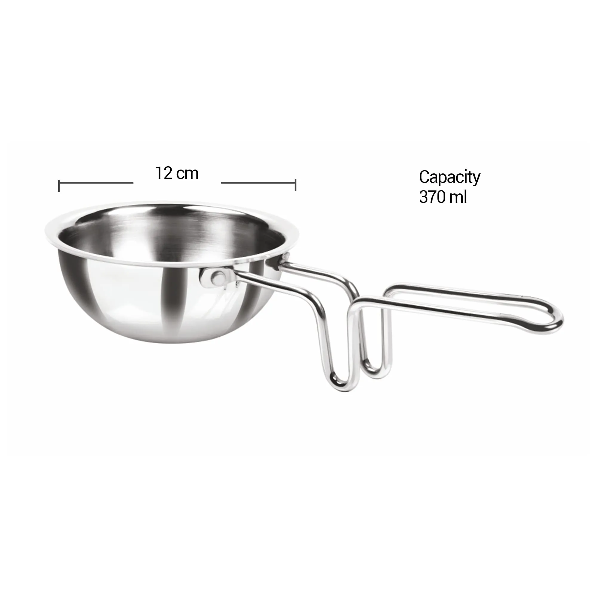 MILTON Pro cook Triply Stainless Steel Tadka Pan, 12 cm, Silver | Vagar Pan | Baghar Pan| Chounk Pan | Flame Safe | Induction Safe | Dishwasher Safe | Stainless Steel Wired Handle