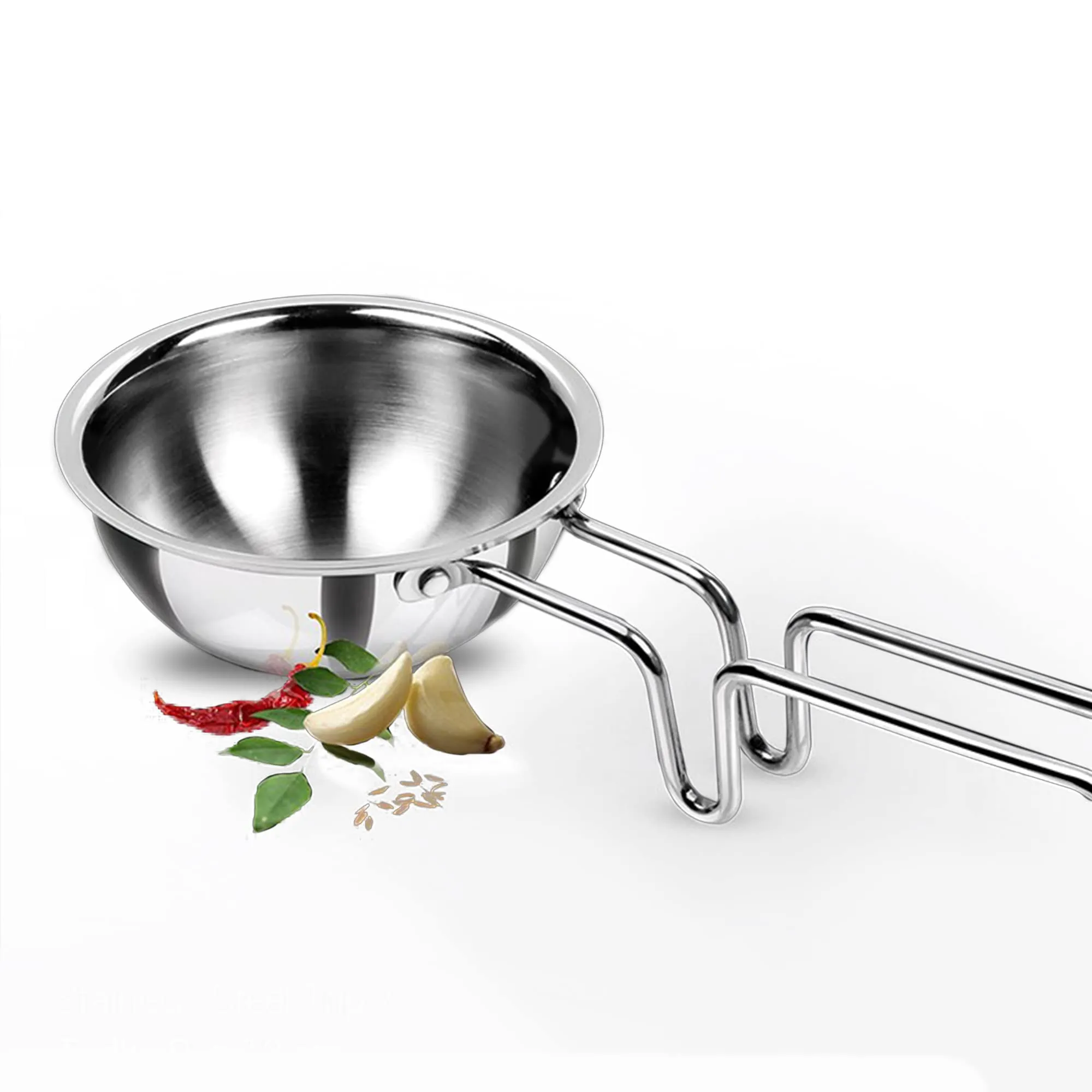 MILTON Pro cook Triply Stainless Steel Tadka Pan, 12 cm, Silver | Vagar Pan | Baghar Pan| Chounk Pan | Flame Safe | Induction Safe | Dishwasher Safe | Stainless Steel Wired Handle