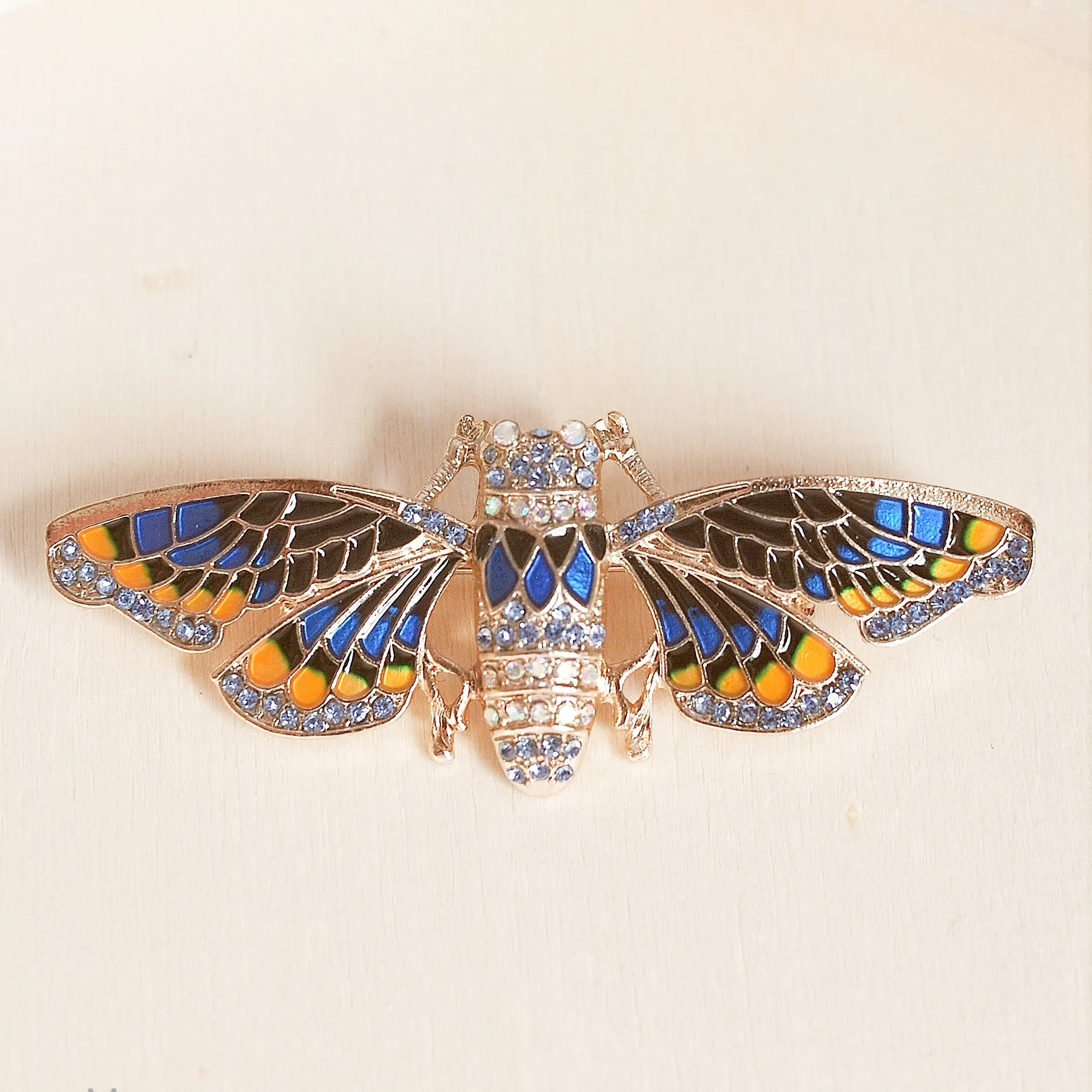 Moth Brooch in Blue Enamel