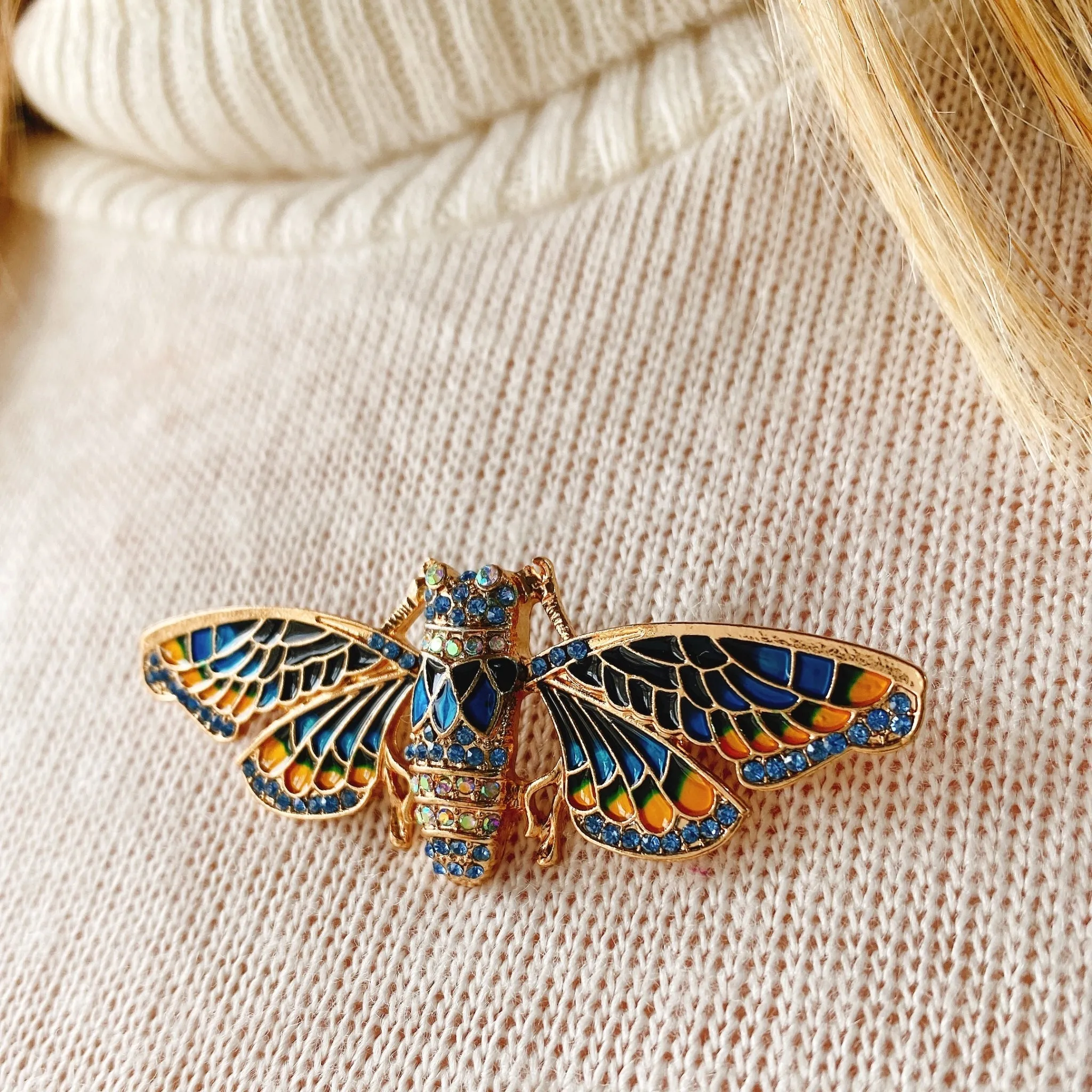 Moth Brooch in Blue Enamel