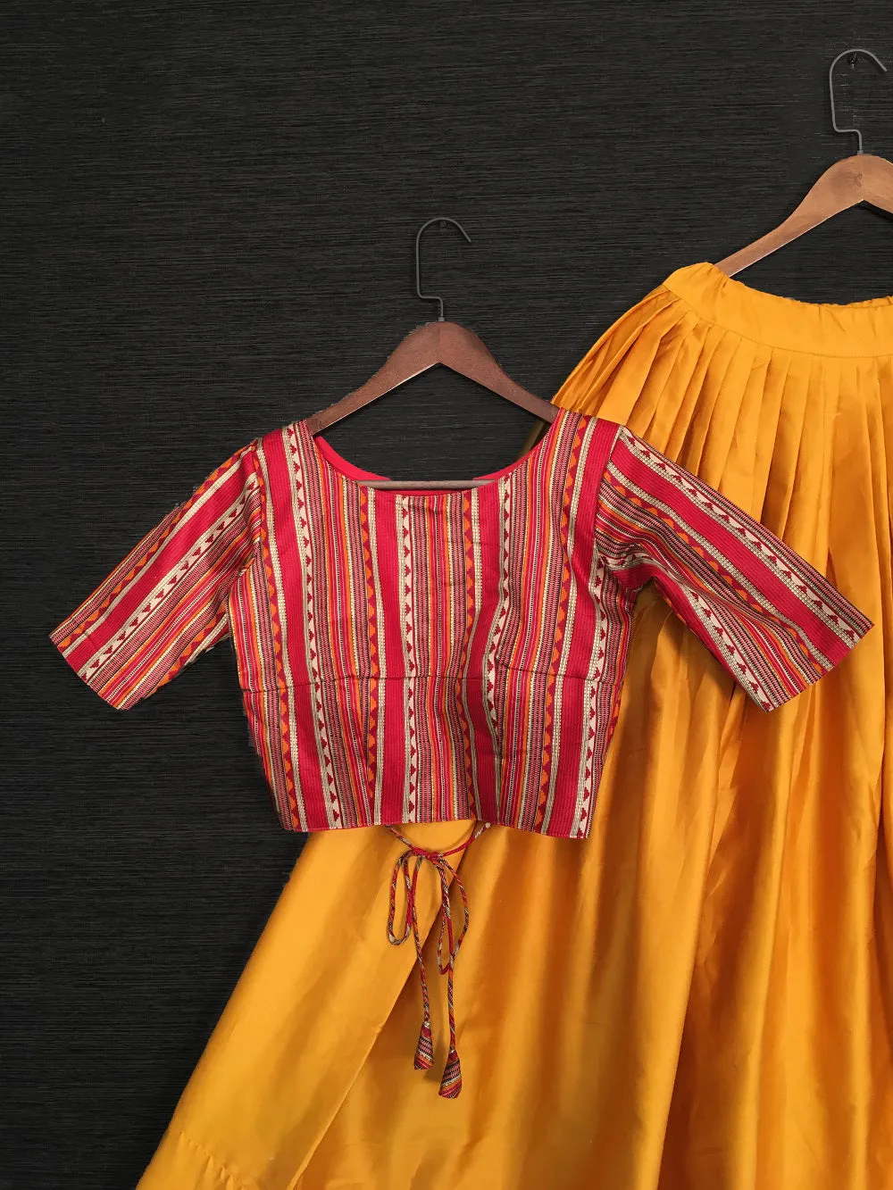 Mustard Color Plain Pure Cotton Lehenga With Crop-Top