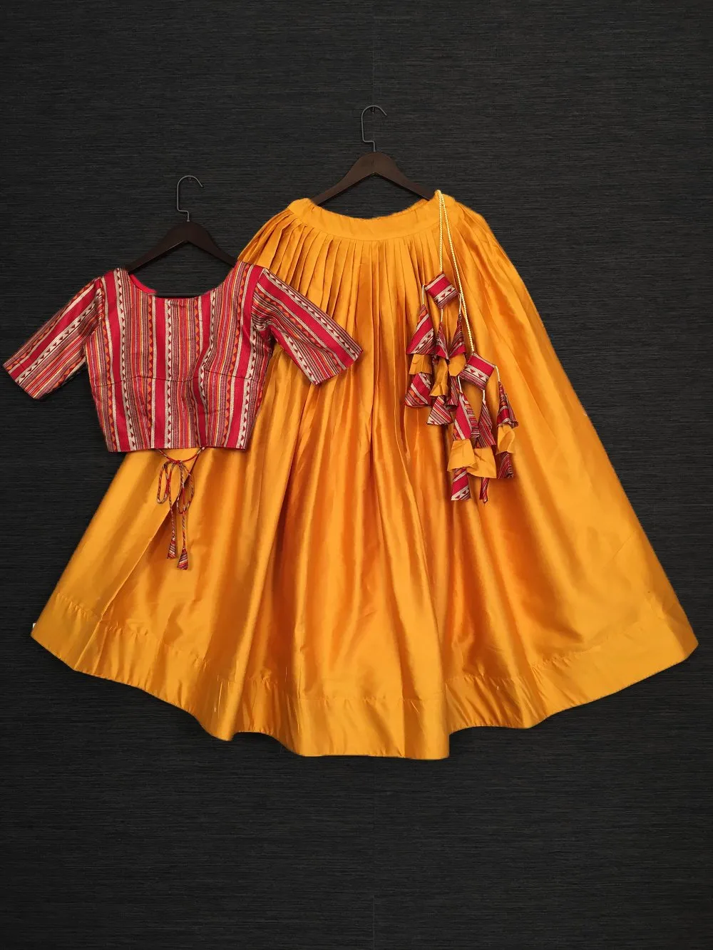 Mustard Color Plain Pure Cotton Lehenga With Crop-Top