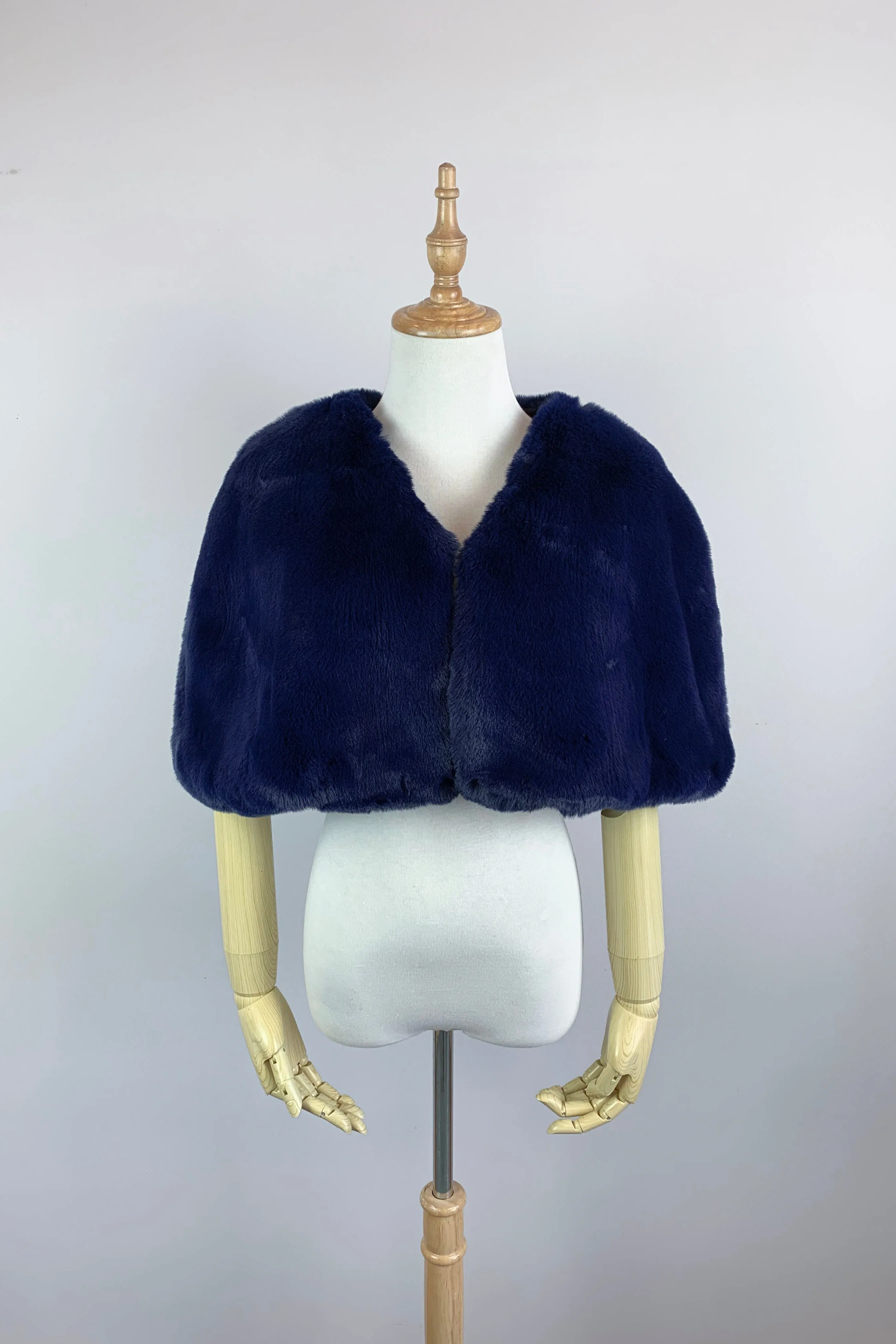 Navy Blu Faux Fur Bridal Cape (Georgina Nvy05) - CUSTOM ORDER ONLY