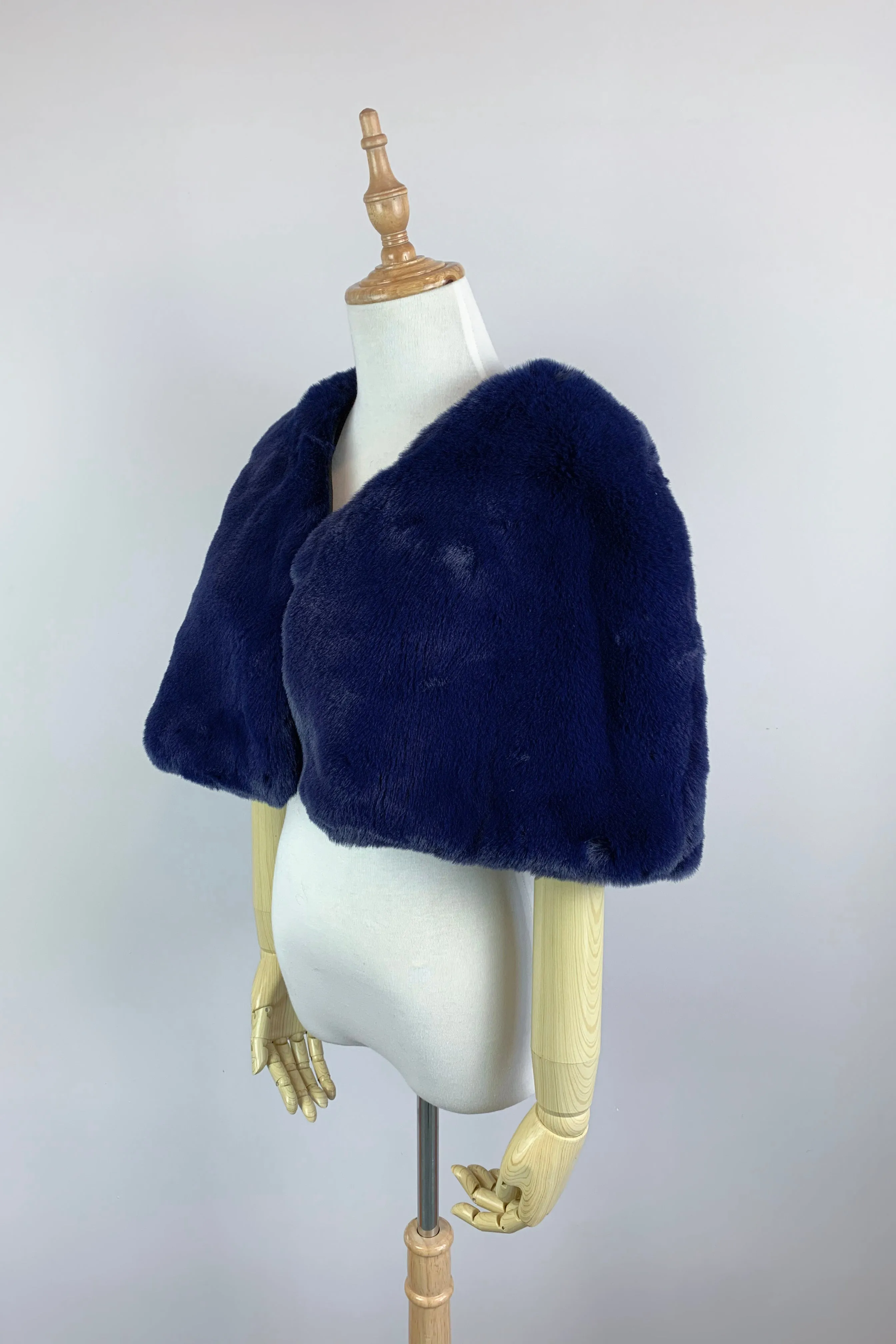 Navy Blu Faux Fur Bridal Cape (Georgina Nvy05) - CUSTOM ORDER ONLY