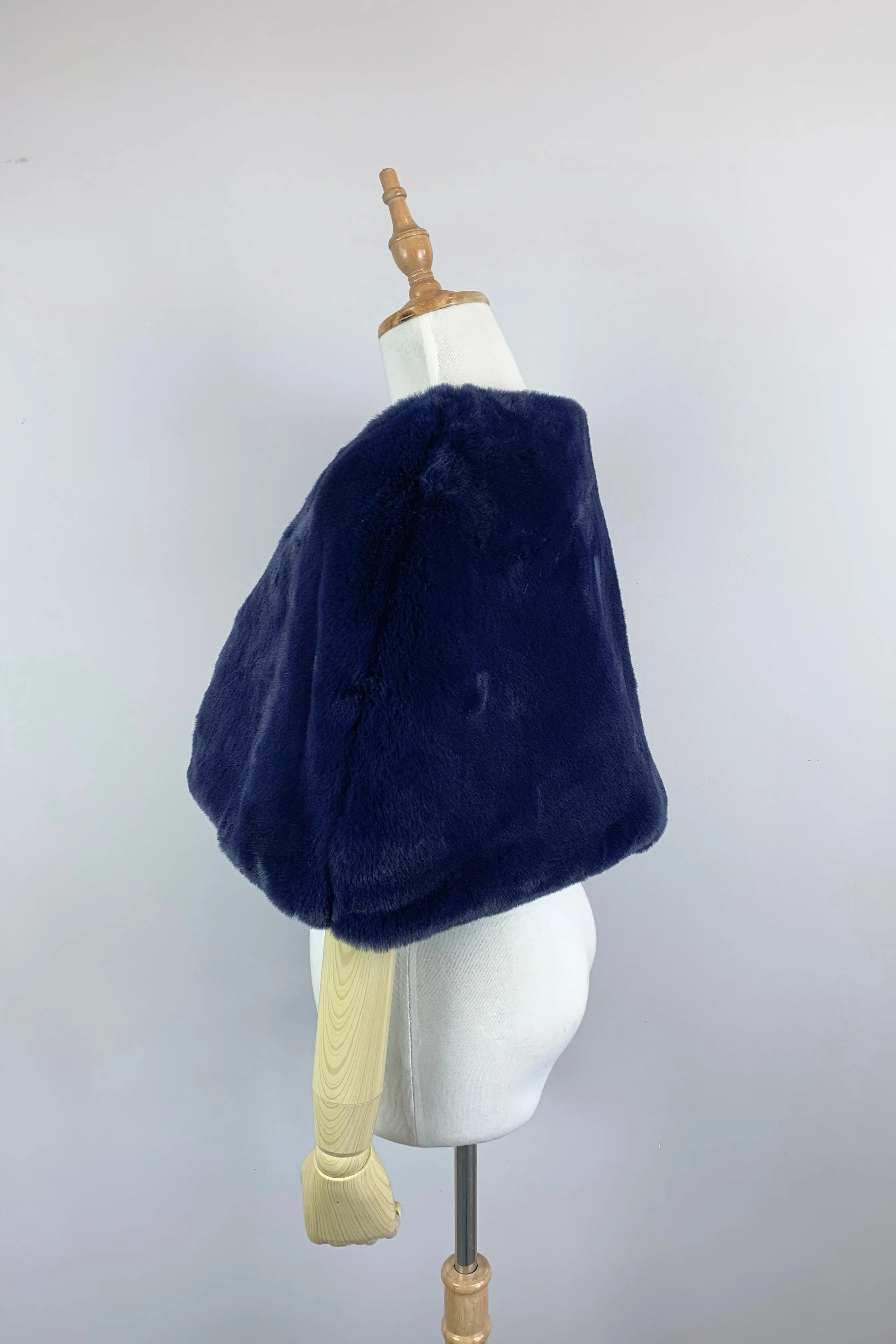 Navy Blu Faux Fur Bridal Cape (Georgina Nvy05) - CUSTOM ORDER ONLY