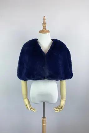 Navy Blu Faux Fur Bridal Cape (Georgina Nvy05) - CUSTOM ORDER ONLY