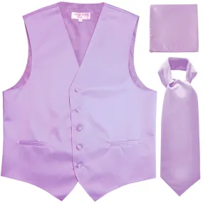 New Men's formal vest Tuxedo Waistcoat ascot hankie set wedding prom lavender