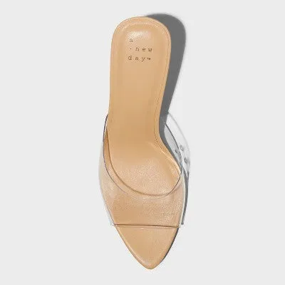 New - Women's Lupita Point Toe Heels with Memory Foam Insole - A New Day Clear 5