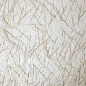 Off white premium pure silk chiffon fabric with gold sequin embroidery in abstract design-D13203