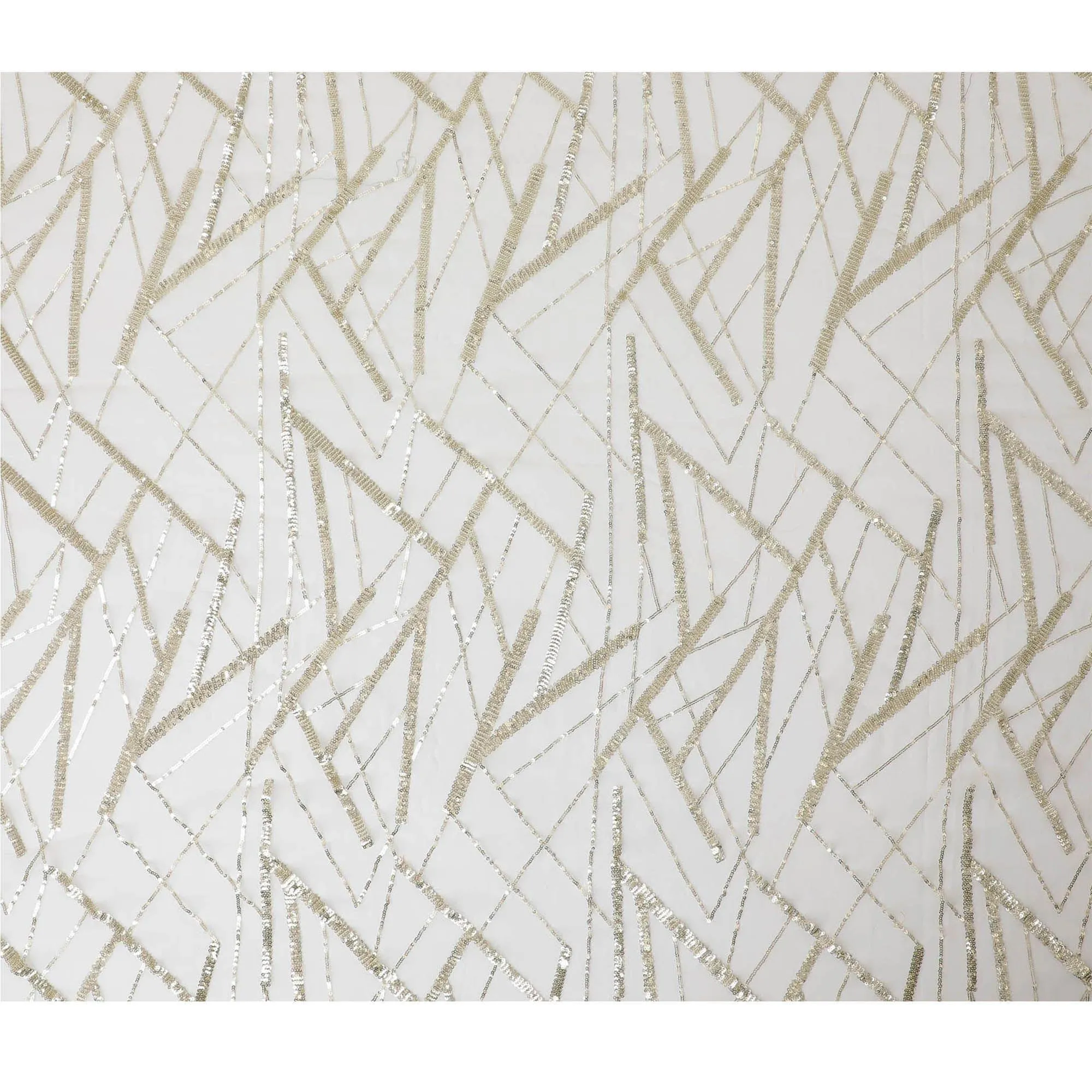 Off white premium pure silk chiffon fabric with gold sequin embroidery in abstract design-D13203