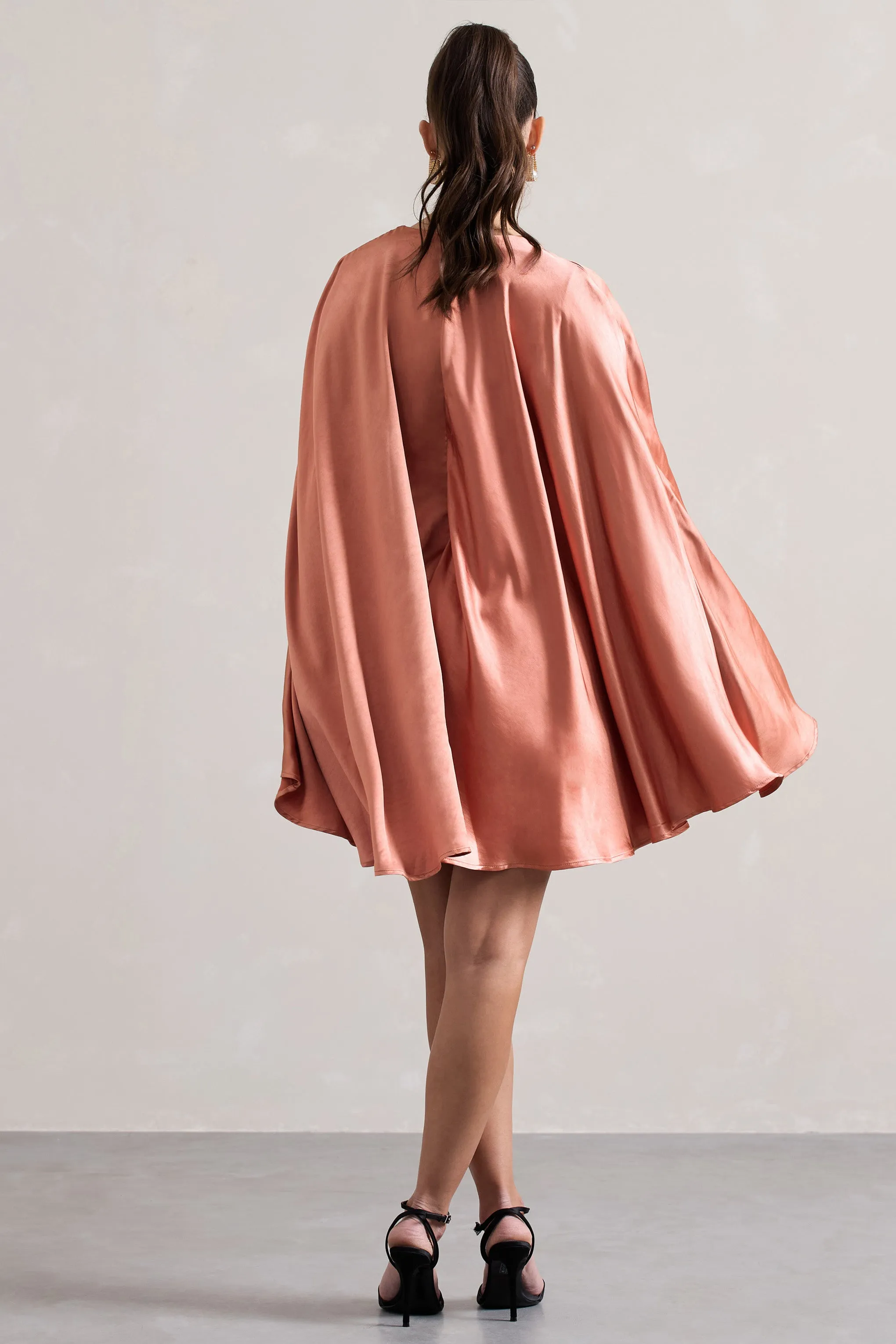 Olsen | Coral Satin Plunge-Neck Cape Mini Dress