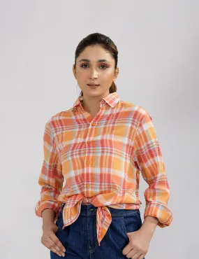 Orange Tartan Plaid Checkered Women Shirt