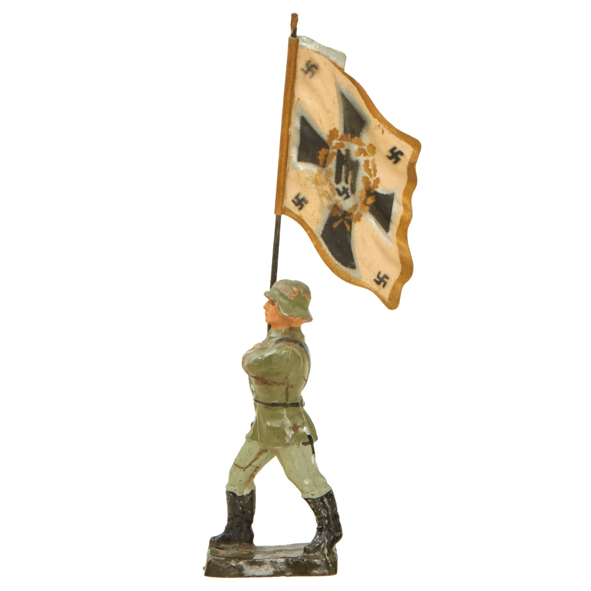 Original German Pre-WWII Elastolin 70mm Toy Soldier with Stenciled Army Infantry Standard