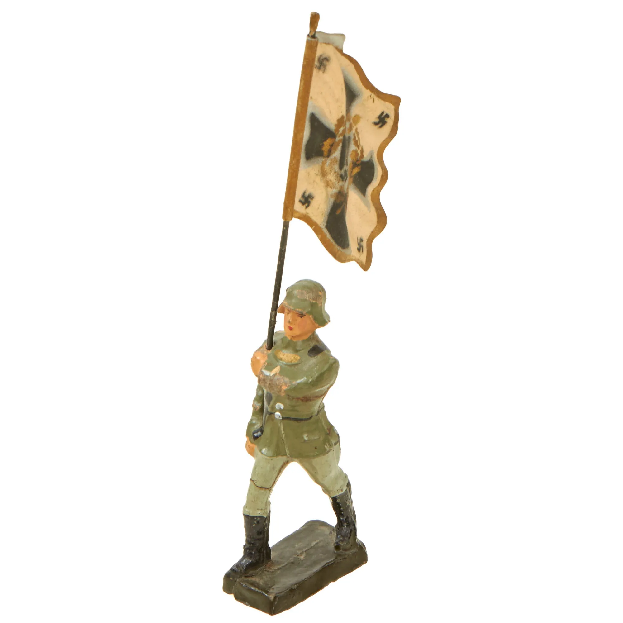 Original German Pre-WWII Elastolin 70mm Toy Soldier with Stenciled Army Infantry Standard