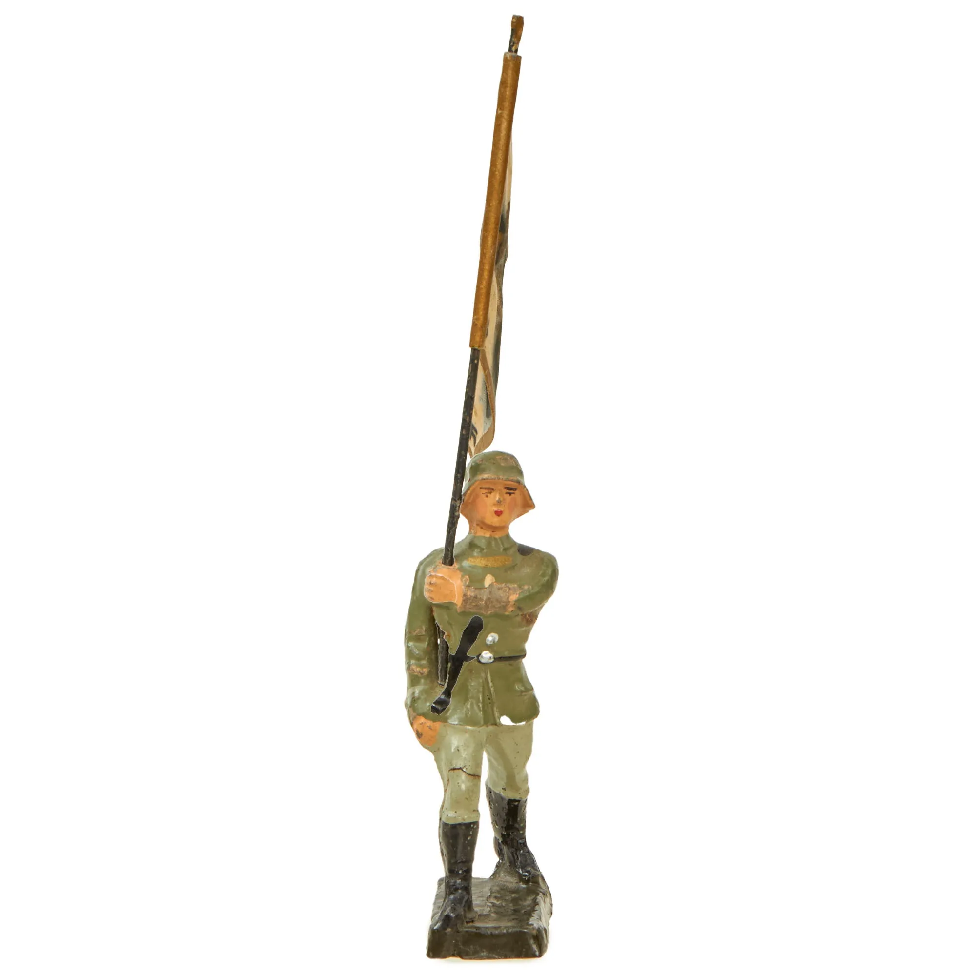 Original German Pre-WWII Elastolin 70mm Toy Soldier with Stenciled Army Infantry Standard