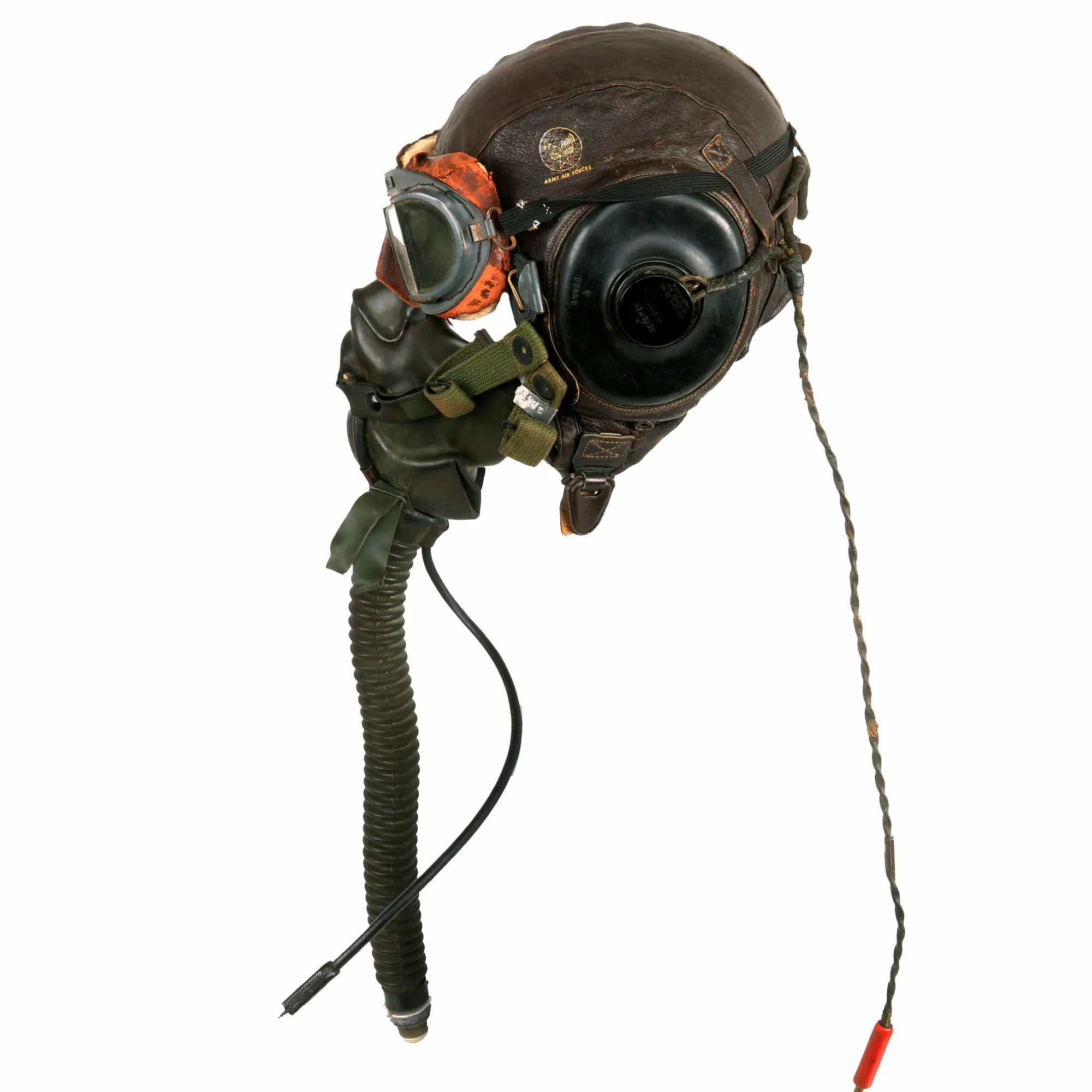 Original U.S. WWII Named USAAF Aviator Flight Helmet Set - British RAF Mk VIII Goggles, A-11 Helmet, & Type A-14 Oxygen Mask